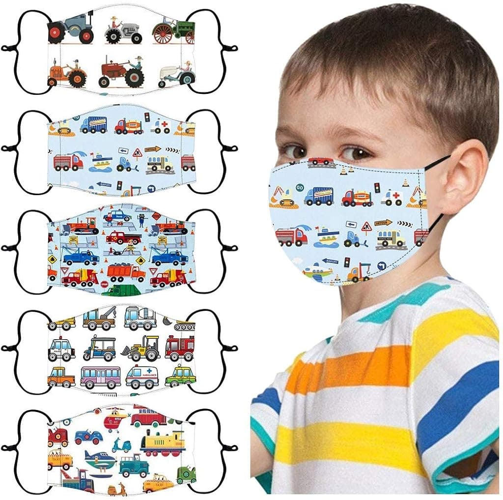 OLOPE 5pcs Kids Reusable and Breathable Mouth Msaks, Washable Children Outdoor Cotton Covering Face Bandanas for Boys and Girls