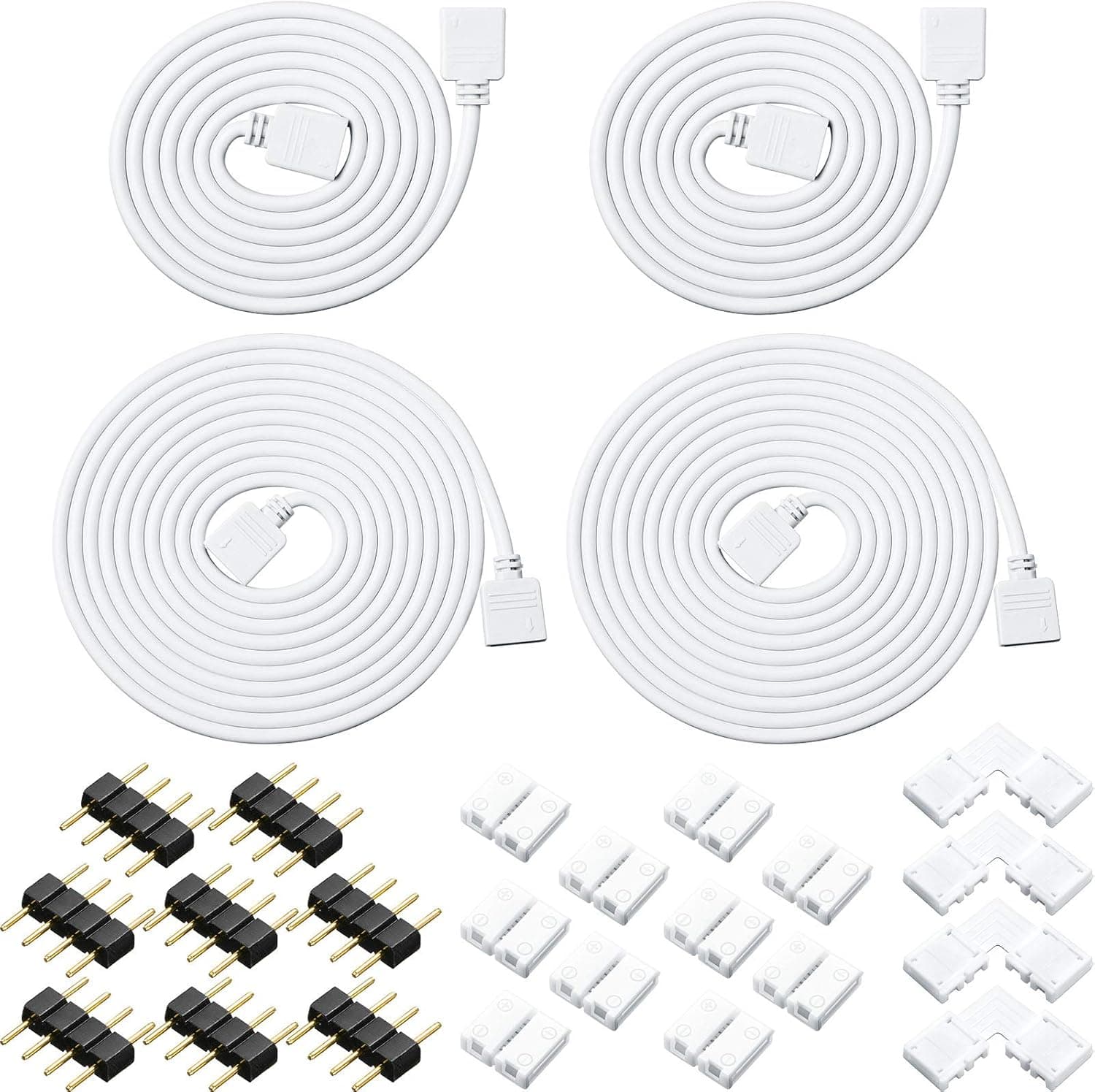 22 Pieces RGB Extension Cable 4 Pin LED Strip Connector Cable Cord Wire Female Plug Strip Light Connector L Shape Solderless Male Pin Connector for 5050 3528 RGB LED Strip Light (3.3, 6.6 ft)