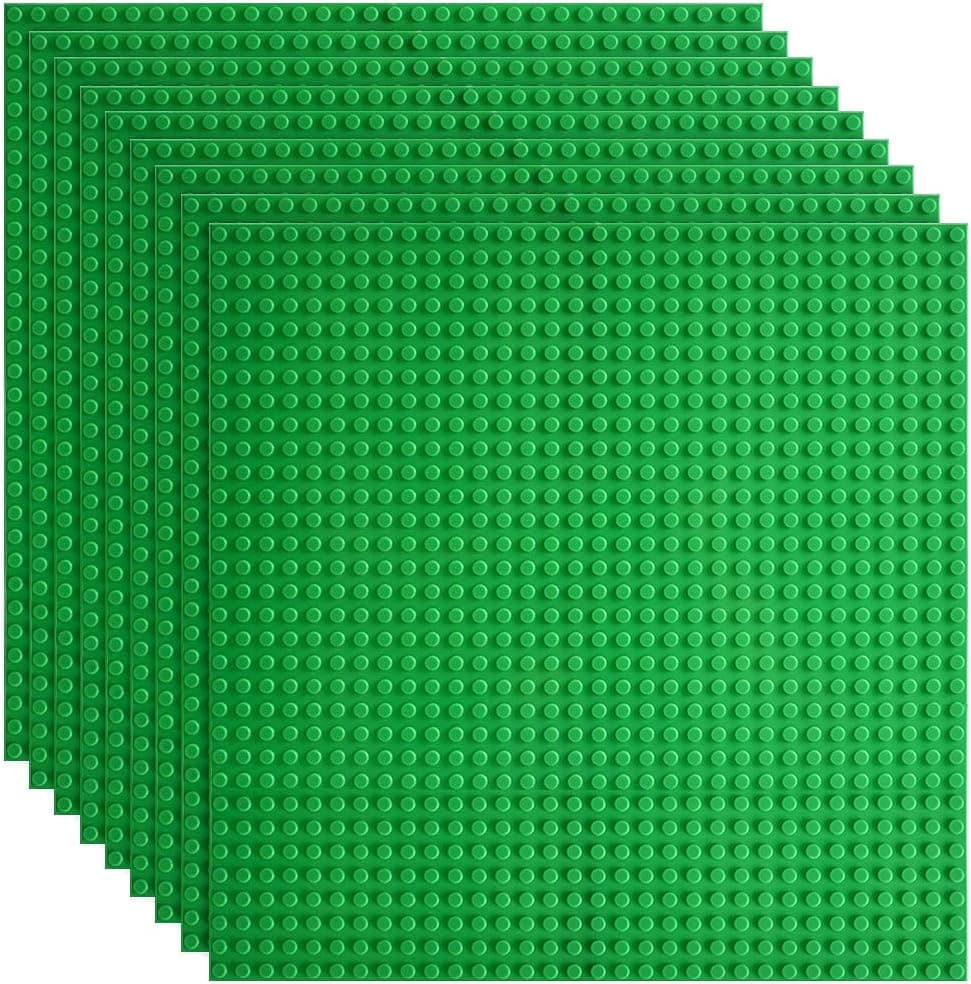Lekebaby Classic Baseplates for Building Bricks 100% Compatible with Major Brands, Building Base Accessory for Kids and Adults 10" x 10", Pack of 9, Green