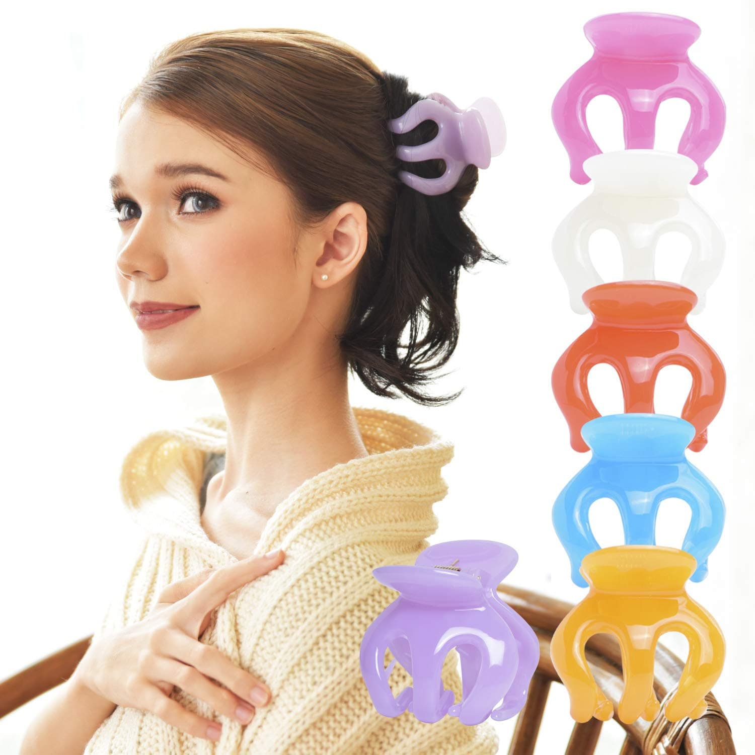 RC ROCHE ORNAMENT 6 Pcs Womens Pumpkin Hair Secure No Slip Grip Claw Clips Styling Plastic Strong Durable Comfortable Hold Premium Quality Beauty Accessory Girls, Large Jelly Candy Multicolor