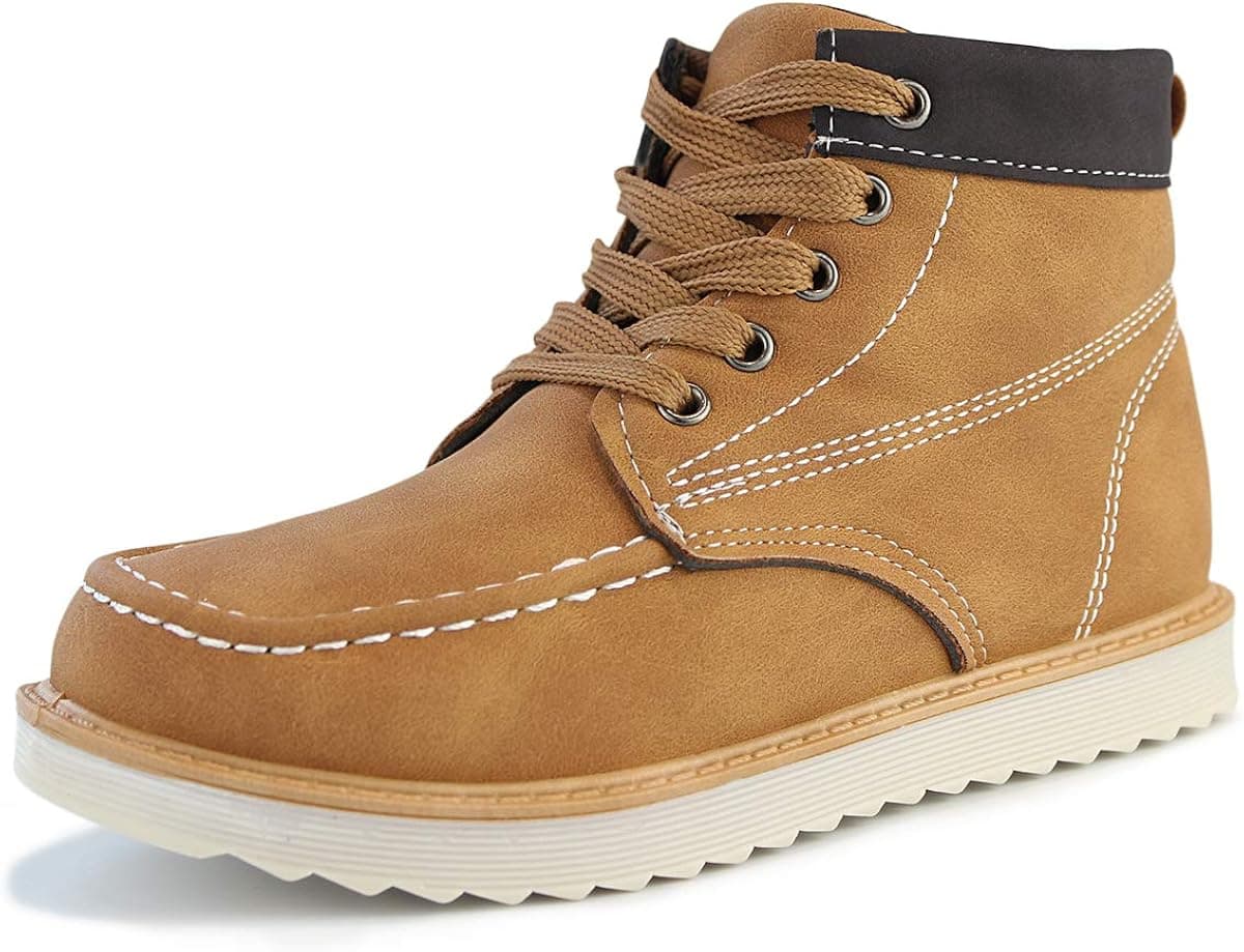Hawkwell Kids Classic Zipper Ankle Work Boots, Tan PU, 11.5 M US