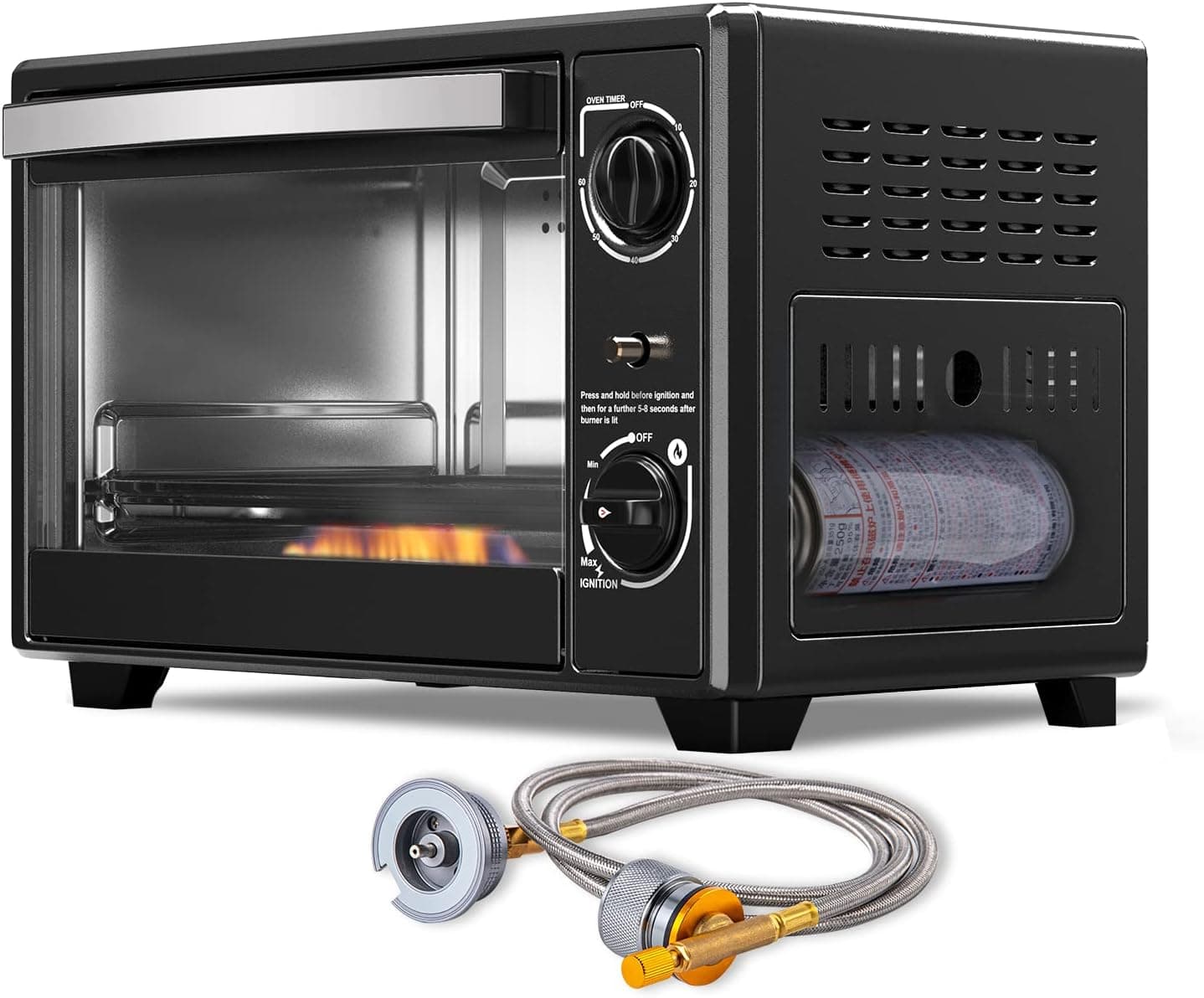 11000 BTU Duel Fuel Butane & Propane Camp Ovens for Camping, 20QT Portable Butane Oven w/Gas Regulator, RV Butane Gas Stove w/Safety Device, Baking Pan and Rack for Baking, Pizza, Toast, Broil