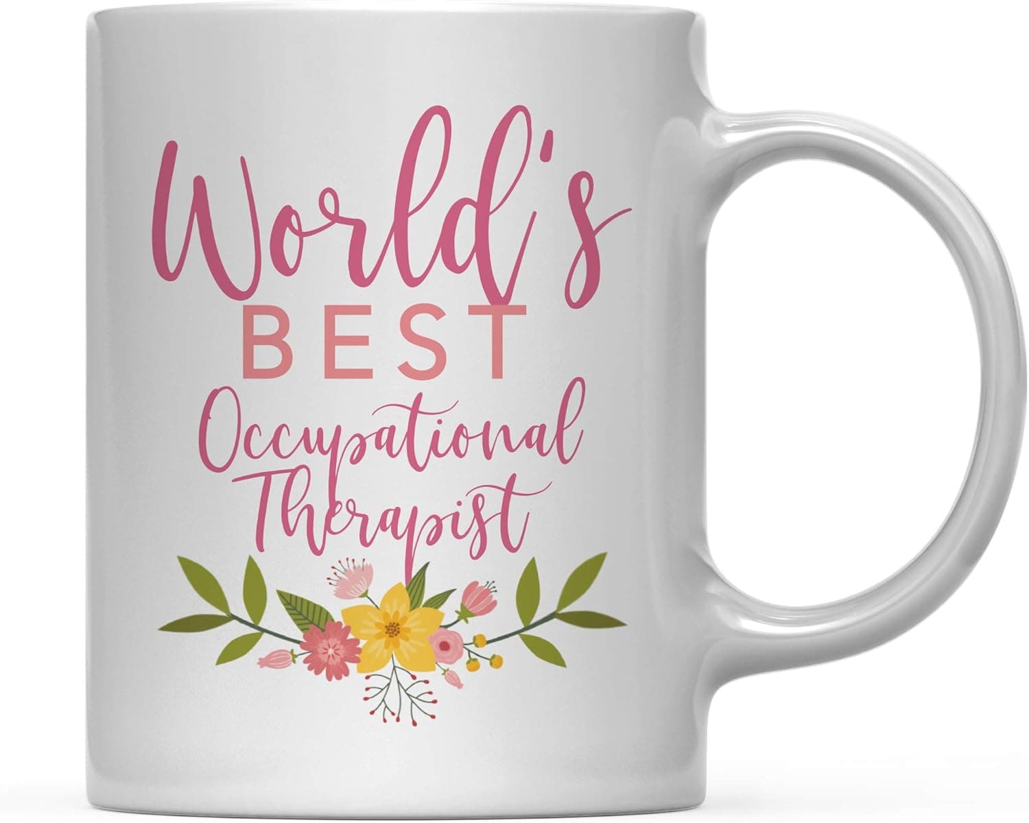 Andaz Press 11oz. Coffee Mug Gag Gift, World's Best Occupational Therapist, Floral Flowers Design, 1-Pack