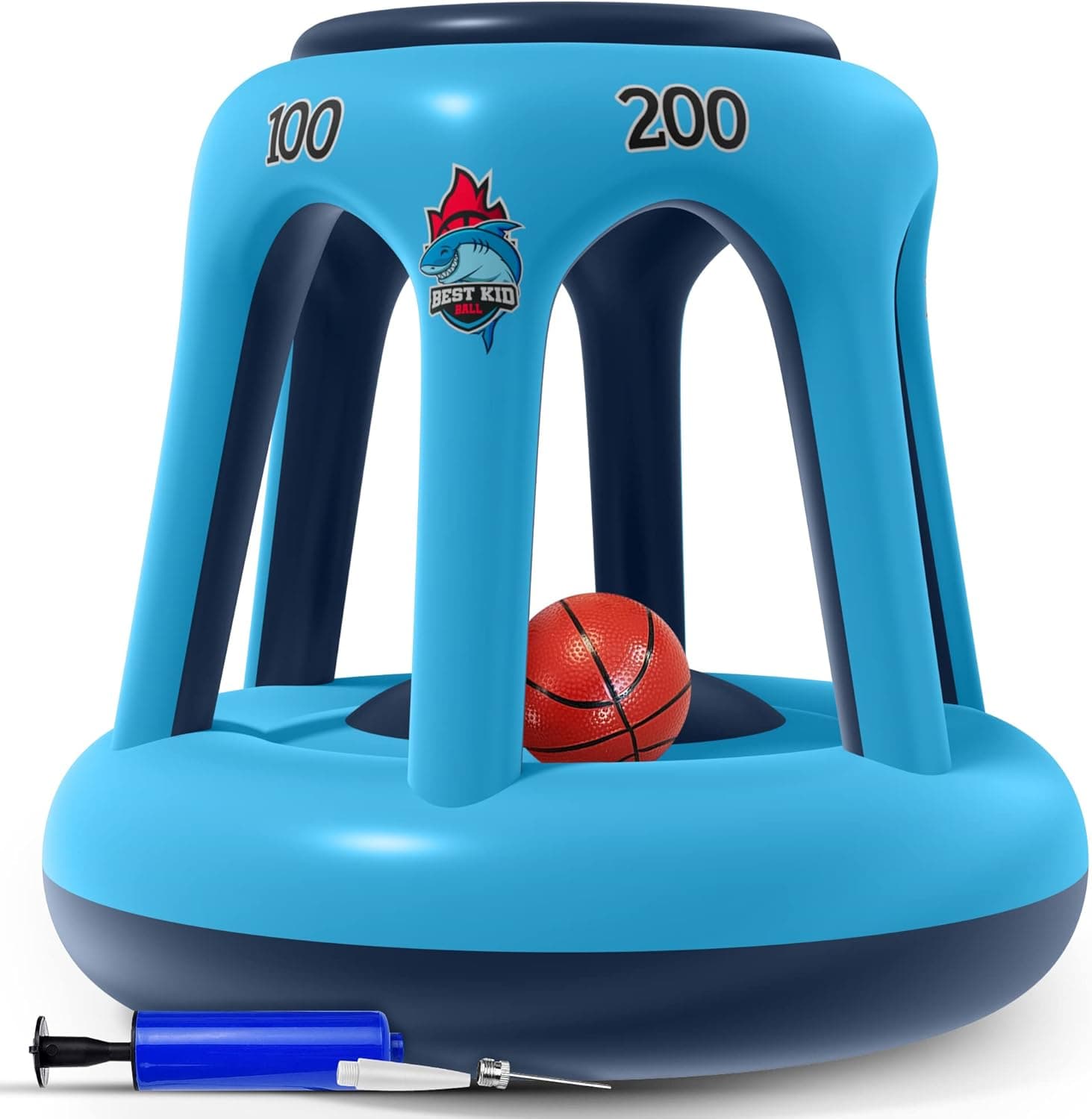 BESTKID BALL Pool Basketball Hoop – Swimming Pool Basketball Hoop Set Durable PVC Material – Includes Ball, Pump and 2 Needles – Non-Leaky Valves and Easy Installation (Blue & Navy Blue)