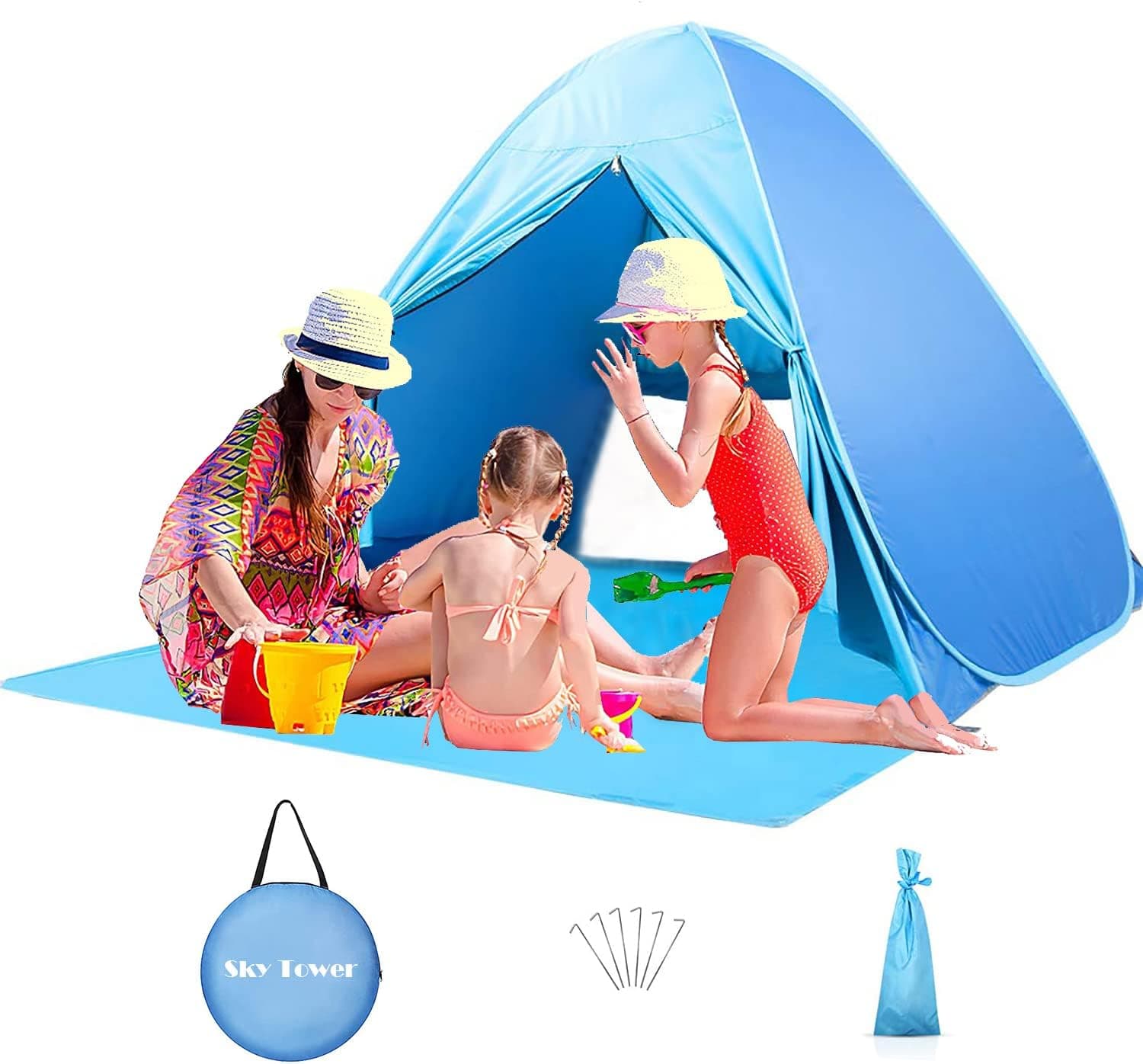 Sky Tower Automatic Pop Up Portable Outdoors Family Beach 2-4 Persons Tent Quick Cabana Sun UV Protection Shelter UPF 50+