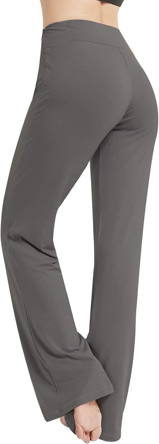 Zero Zoo Yoga Dress Pants Plus Size, High-Rise Bootcut Maternity Yoga Pants Basic Straight Leg Soft Workout Flare Pants Loose Fit Pyjamas Pants for Women Lounge Wear, Iron, XXL