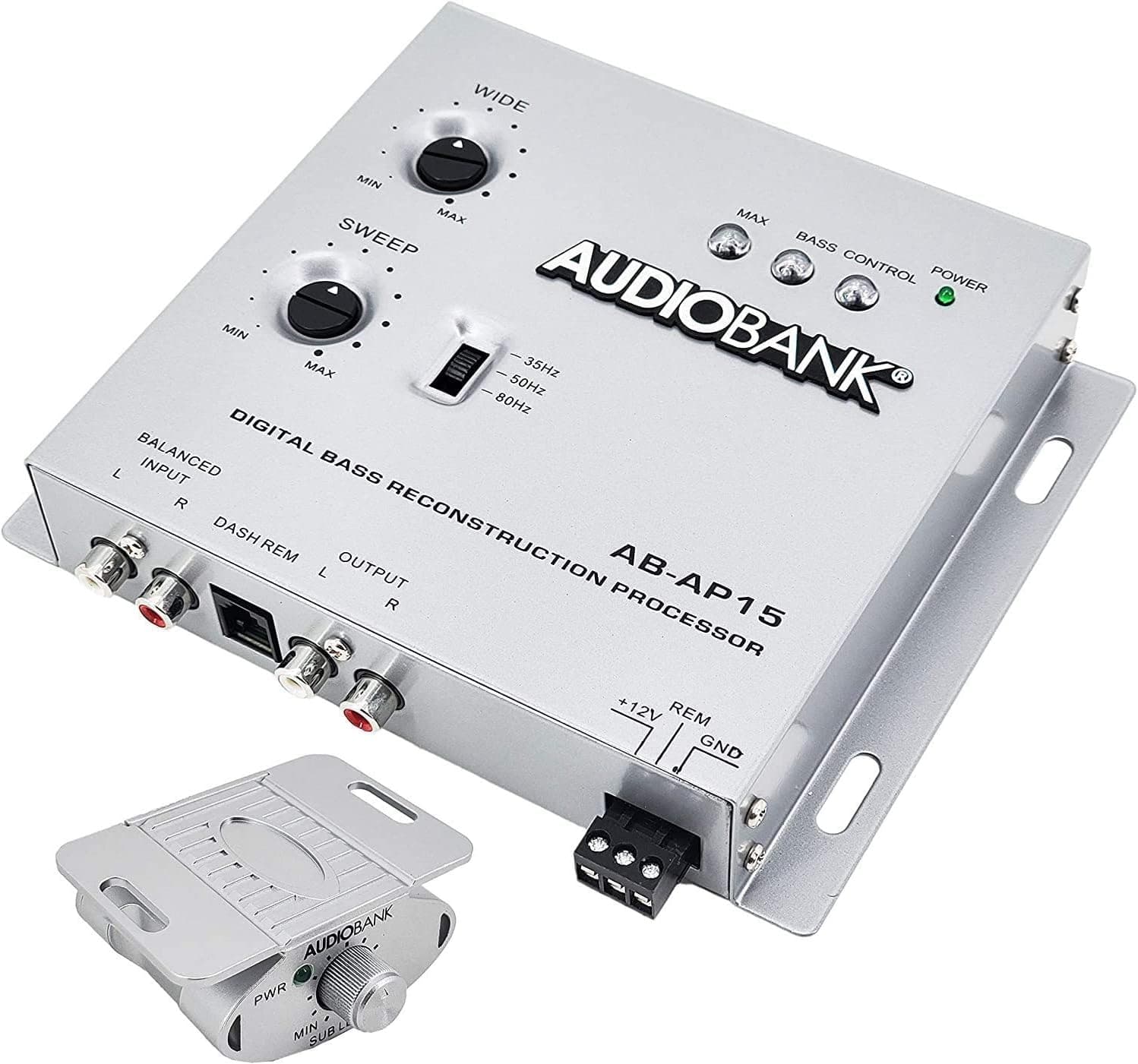 Audiobank AP15 -1/2 Din Car Audio Digital Bass Processor, Sound Restoration & Crossover for Car Subwoofer with Bass Knob/Input Level: 15V RMS & Output Level: 13.5V Peak -2nd Gen