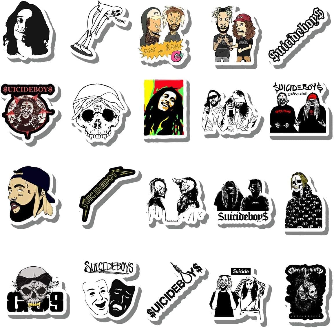20 PCS Stickers Pack Uicideboy Aesthetic Vinyl Colorful Waterproof for Water Bottle Laptop Bumper Car Bike Luggage Guitar Skateboard