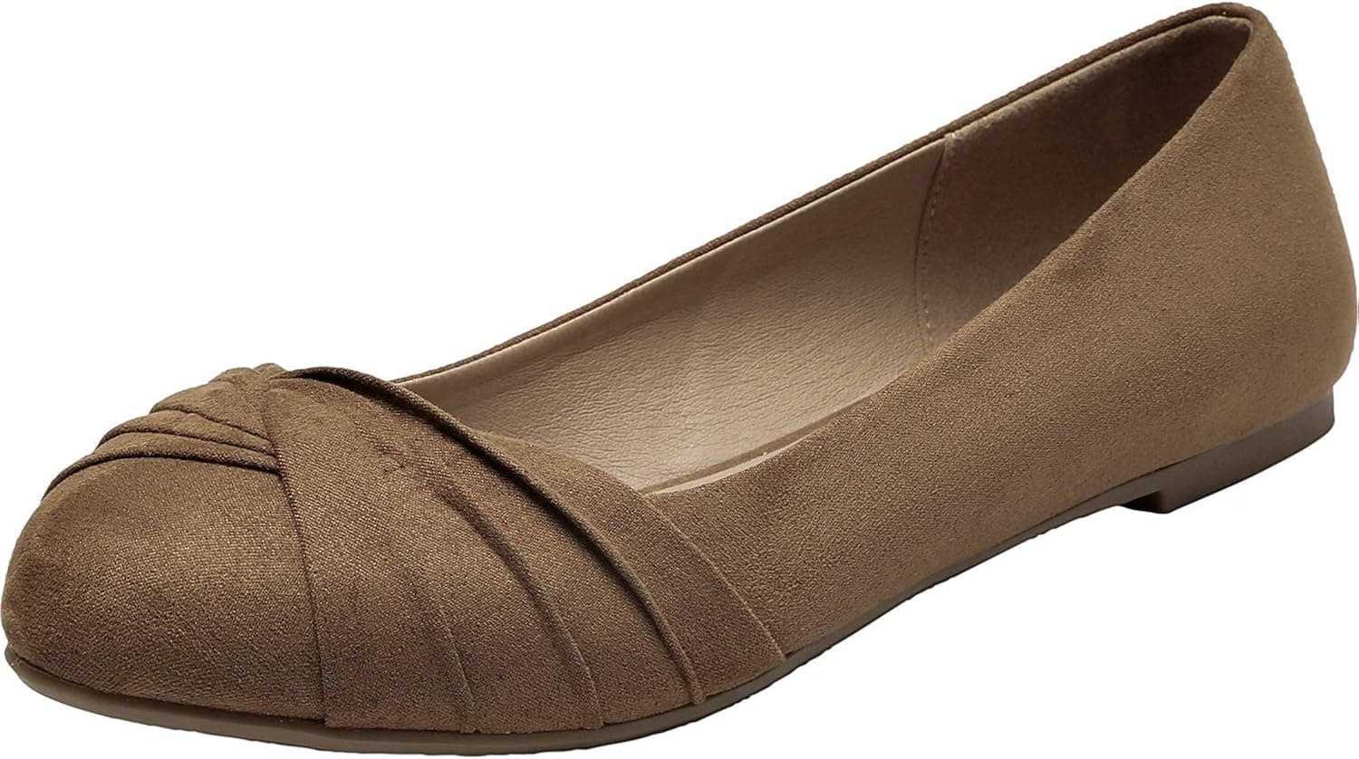 Aukusor Women's Wide Width Flat Shoes - Slip On Pointed Toe Ballet Flats.(BrownSuede 181011,9.5W)
