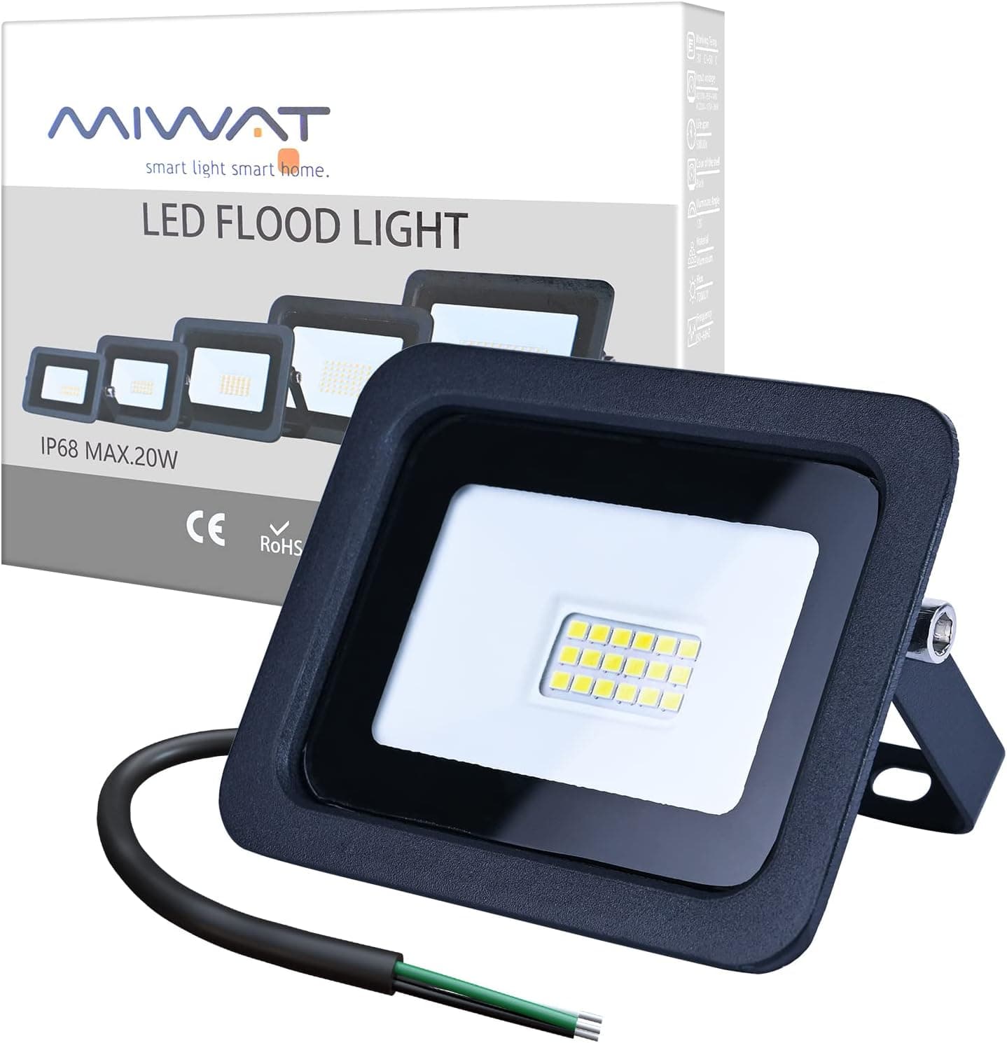 MIHEAL Ultra-Thin 10W 20W 30W 50W 100W LED Flood Light Spotlight Led Search Lamp 110V Floodlights for Outdoor Garden Street Square (Cool White, 20W)[Energy Class A++]