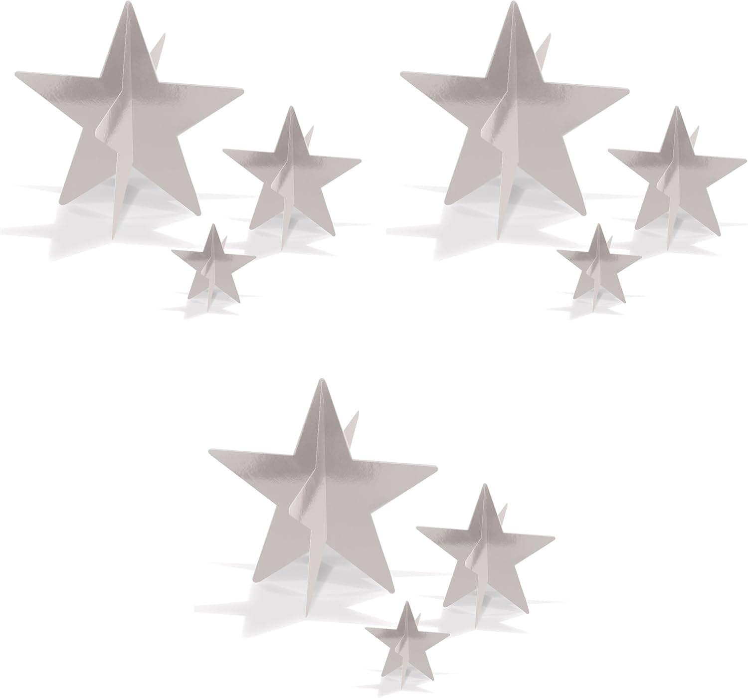 Beistle , 9 Piece 3-D Foil Star Centerpieces, 3" - 8" (Silver)
