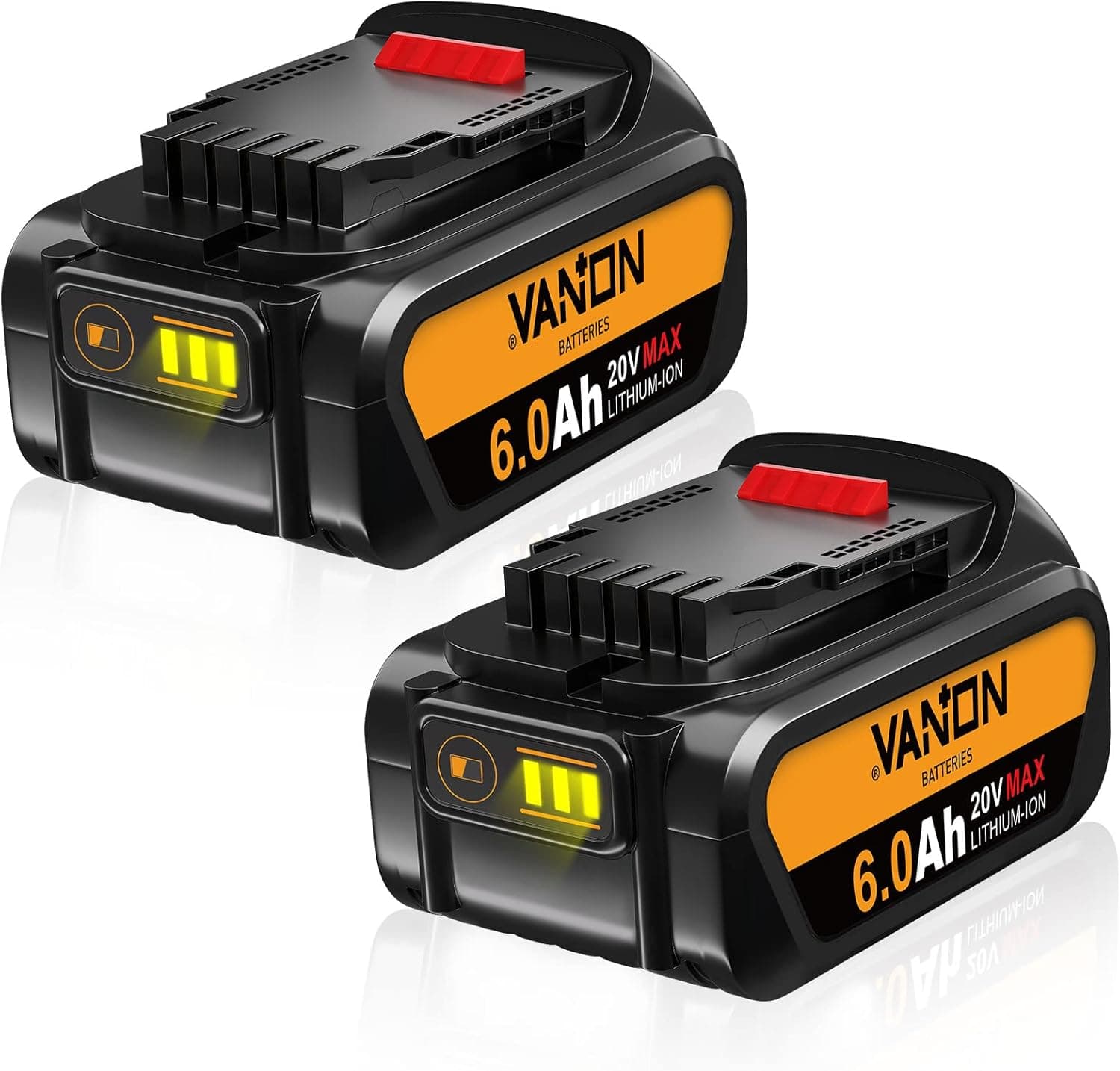 VANON 6.0Ah Replacement for Dewalt 20V Battery DCB200 DCB201 DCB203 DCB204 DCB206 DCB180, Compatible with Dewalt 20v DCD/DCF/DCG Series Power Tools.2Pack.