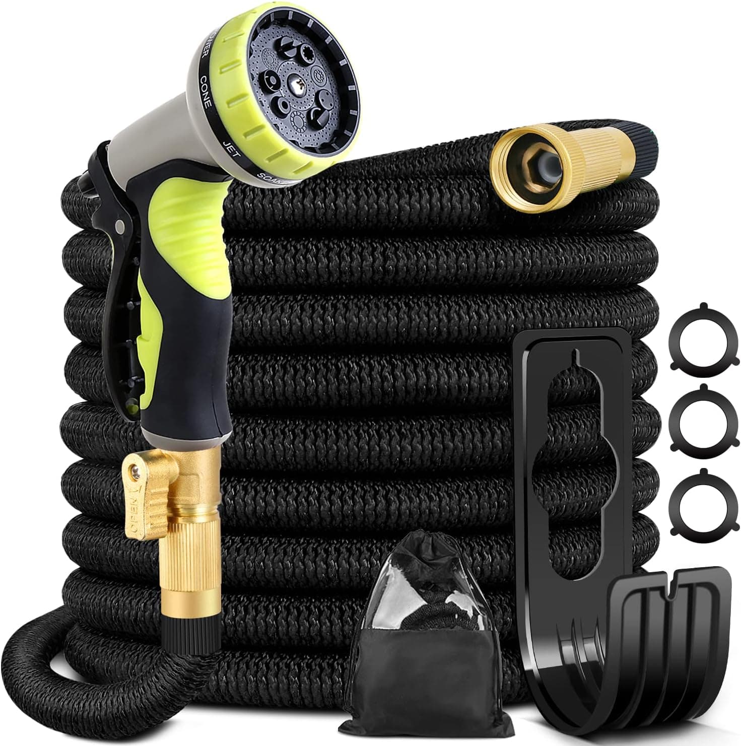 Expandable Garden Hose-75ft Flexible Water Hose with 10 Function Spray Nozzle, 3/4 Solid Brass and Extra Strength 3750D Durable, Leakproof Lightweight Collapsible Hose for Watering and Washing