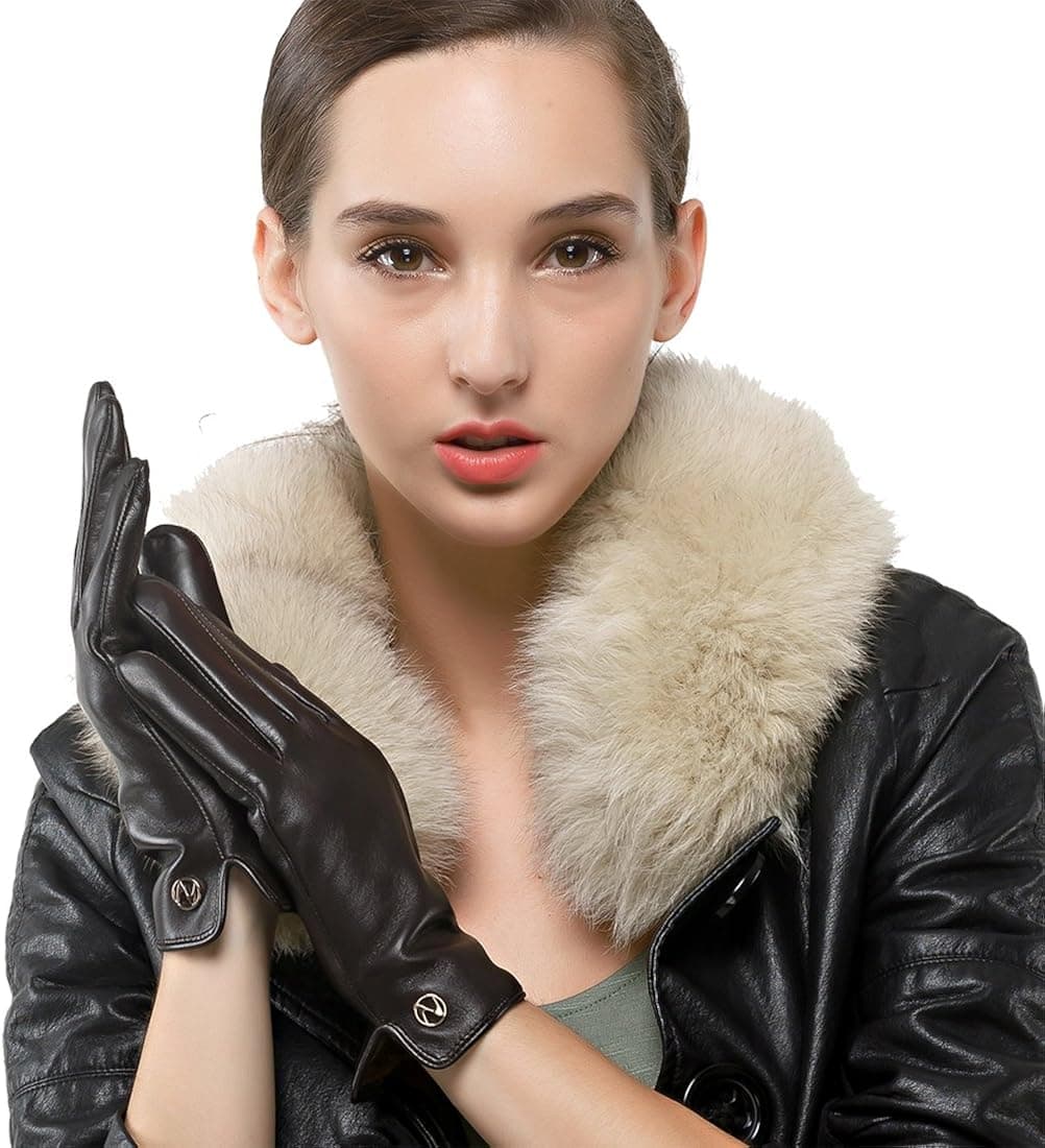 Women Italian Leather Gloves - Winter Driving Ladies Lambskin Warm Fleece Lining