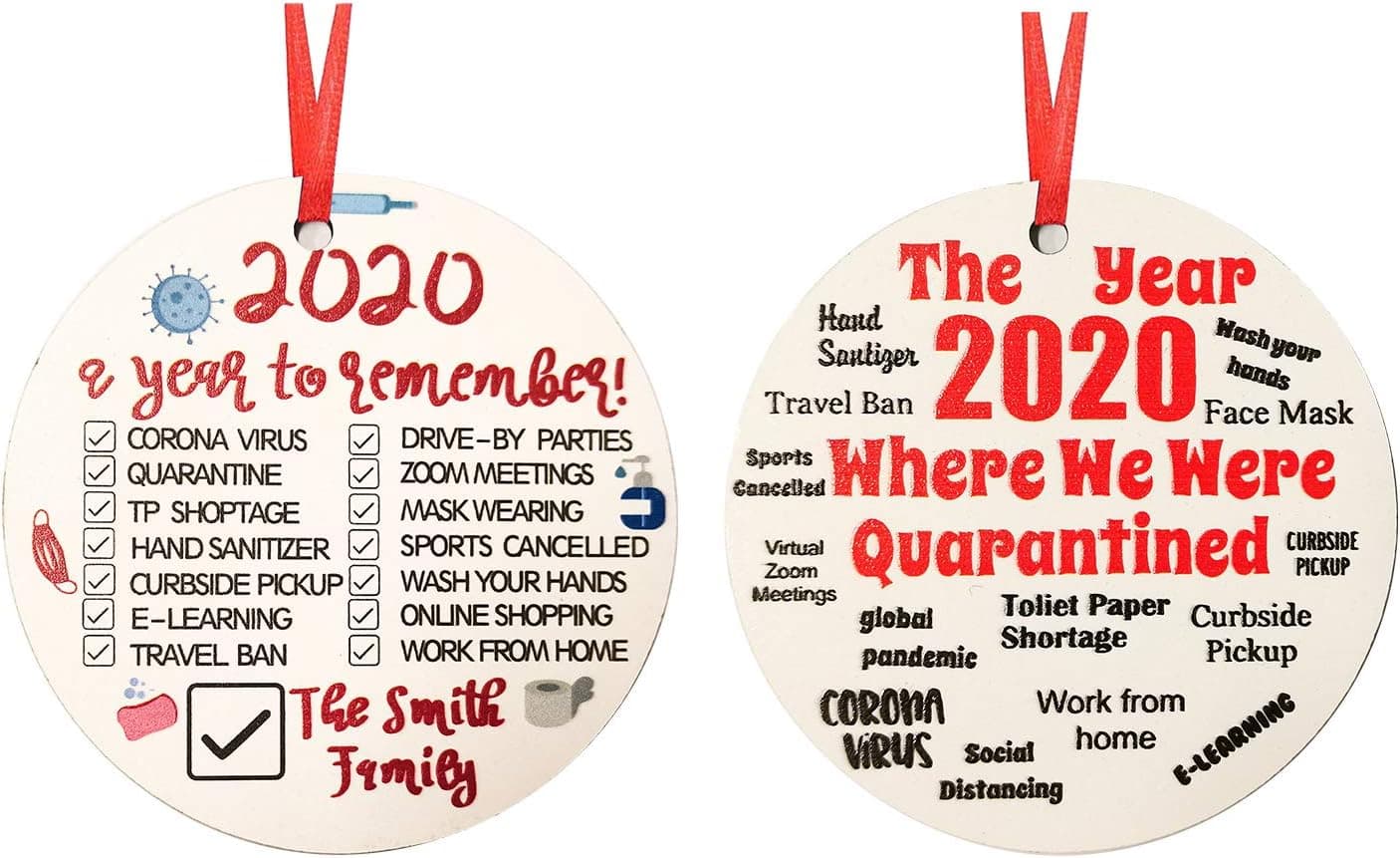 2020 Christmas Ornaments for Grinch, Christmas Tree Decorations Pendant Commemorative Ornament, Wood Round Ornament for Xmas Tree Decor Indoor (A-2Pcs)