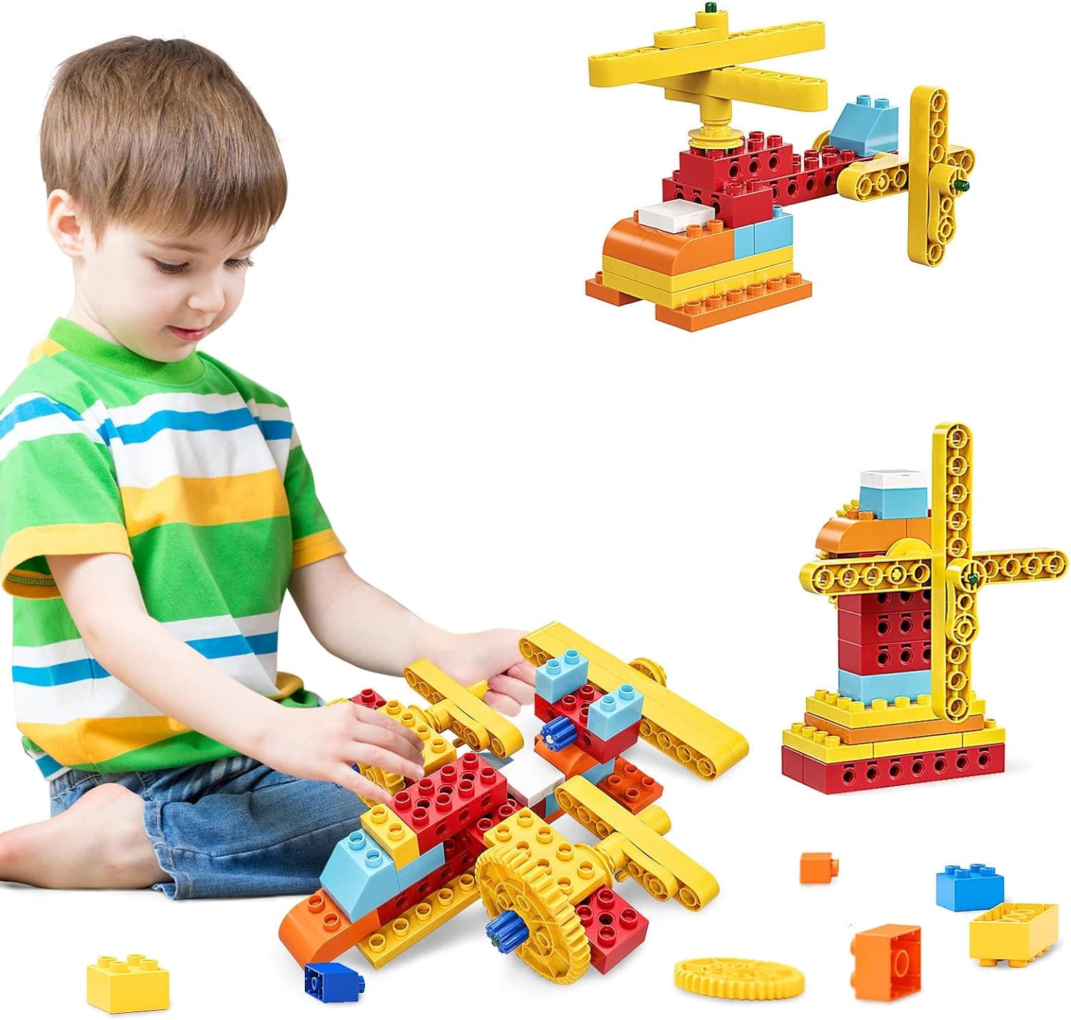 Gear Stem Toys | Erector Sets for Kids Ages 4-8 | Compatible with Major Big Blocks | STEM Educational Kit | Construction Building Toy for 3+ Years Age Boys and Girls | Science Learning Blocks Toys