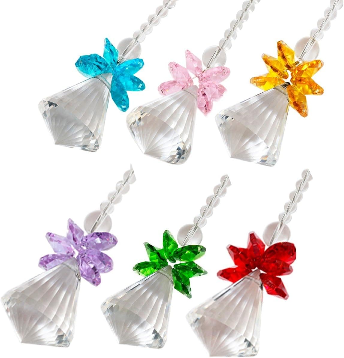 rockcloud Hanging Clear Crystal Point Prism Glass Jingle Bell Holiday Decorations Christmas Tree Ornaments Suncatcher Wedding Souvenir, Colorful