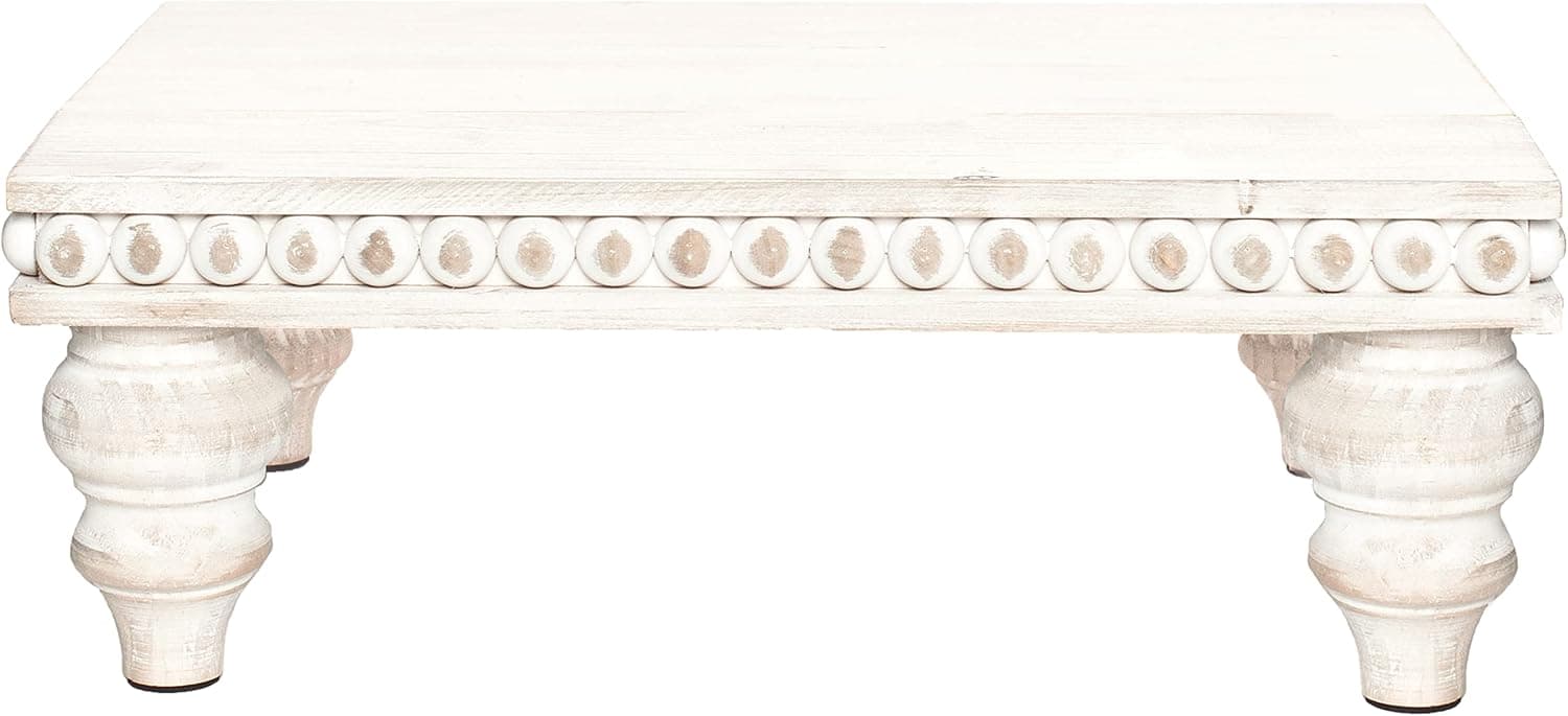 Farmhouse Pedestal Tiered Tray Decor by Felt Creative Home Goods - Shabby Chic Vintage Wood Riser for Coffee Bar, Bathroom, Kitchen Island (Rustic White)
