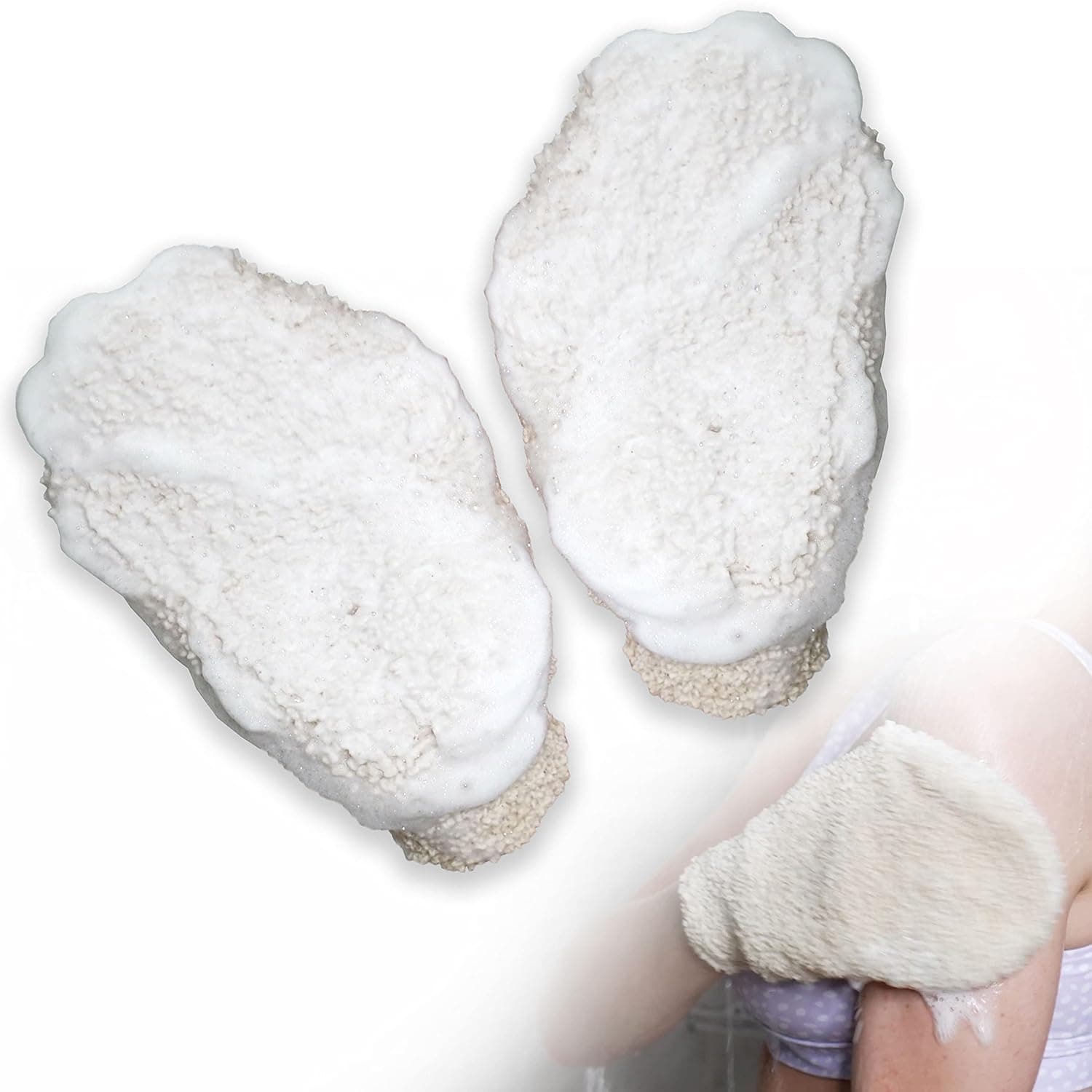 Exfoliating Mitt - Body Scrubber, 2 PCS Shower Brushing Mitt, Bath Scrubbing Mitten, Natural Body Exfoliator for Deep Cleansing, Spa Exfoliation Gloves for Men and Women (Vegetable Fiber)