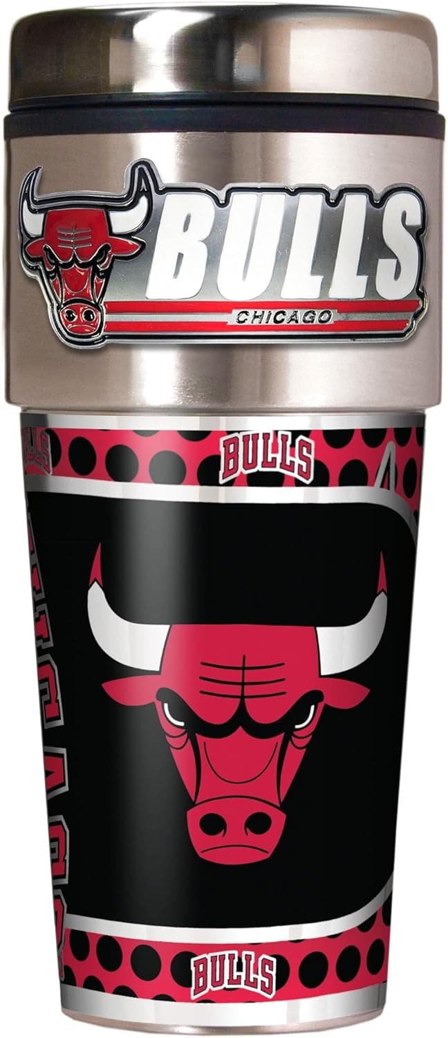 NBA Metallic Travel Tumbler, Stainless Steel and Black Vinyl, 16-Ounce