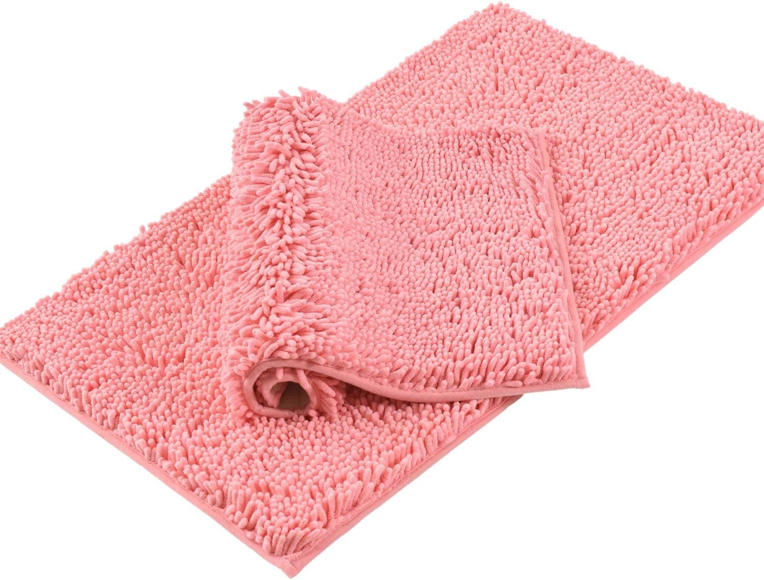 Erigeron Anti-Slip Bath Mats and Indoor Outdoor Doormats 2-Piece Set Chenille Shaggy Rugs,Ultra Soft Absorbent Mats for Bathroom, Tub and Shower (Pink,17x24 Plus 42x24)