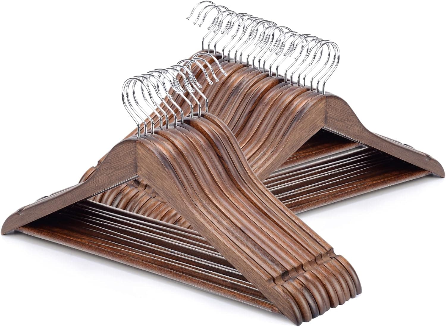 Nature Smile Wooden Suit Hangers 30 Pack Solid Wood Coat Clothes Hangers with Non Slip Bar and 360° Swivel Hook (Retro Color)