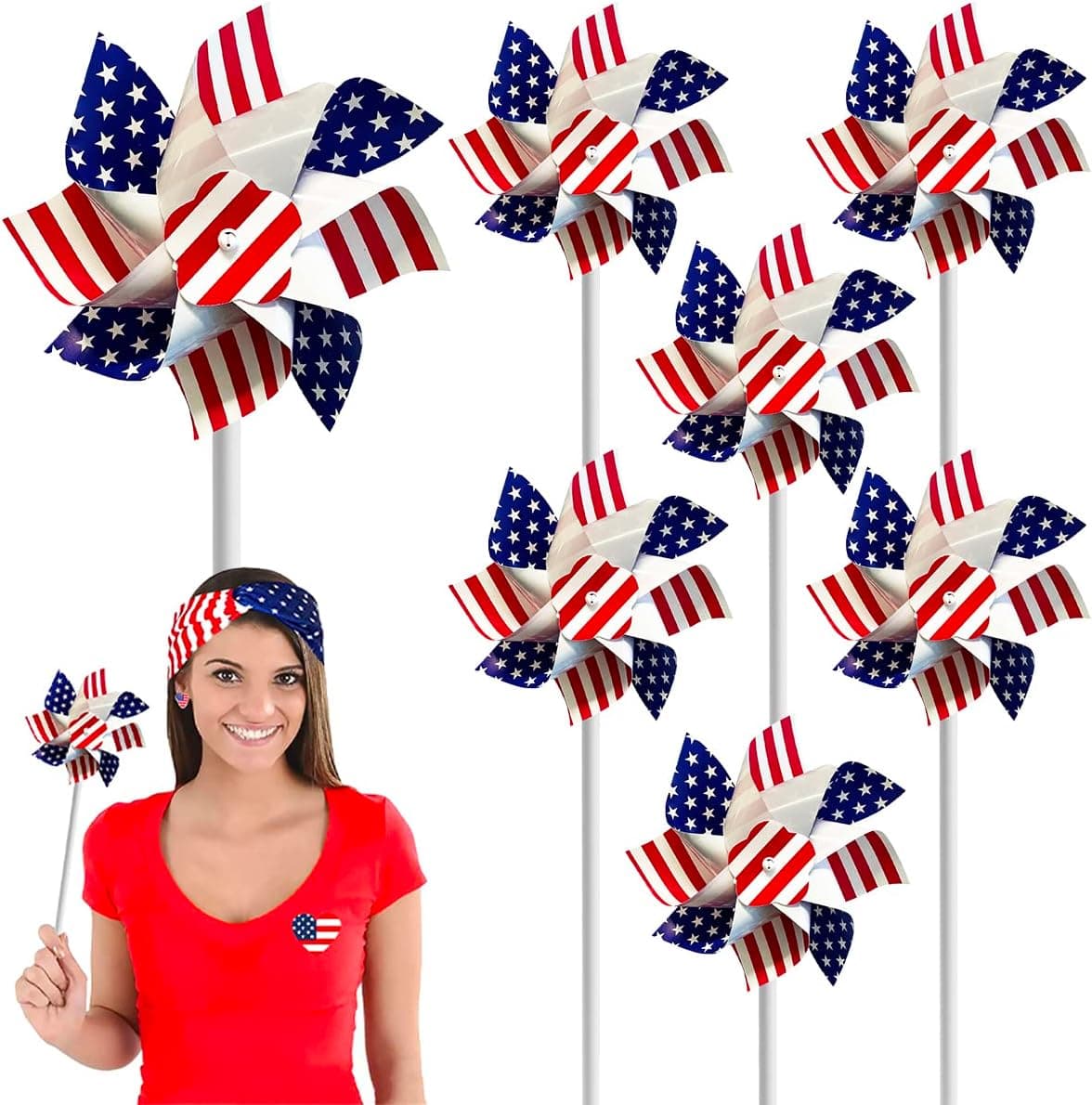 USA Flag Pinwheel, Stars and Stripes, Patriotic Pin Wheel, Party Decorations (6-Pack)