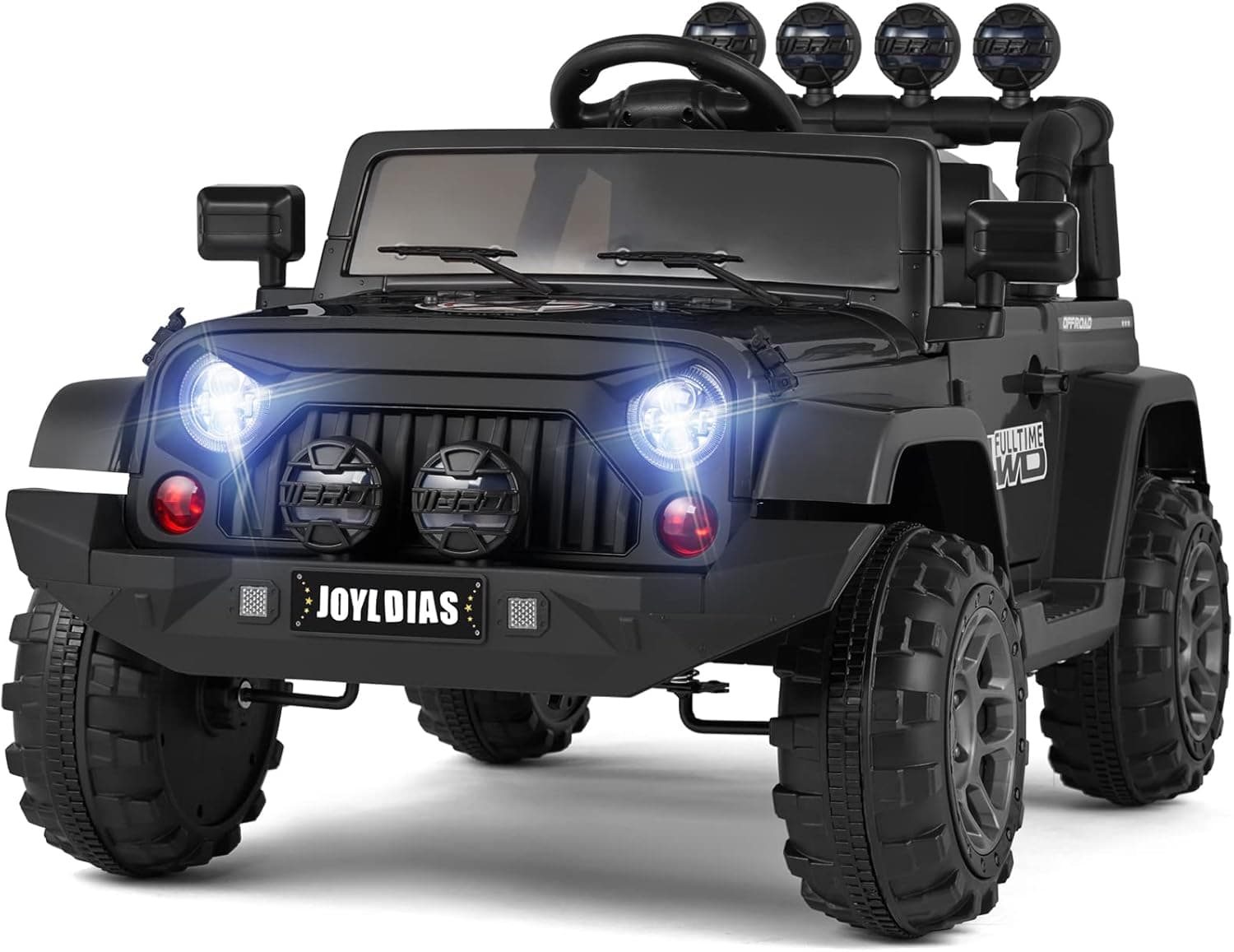 JOYLDIAS Kids Ride On Truck with Storage Space, 12V Children's Electric Car with 2.4G Parental Remote Control, Music, Bluetooth, MP3 Player, LED Lights, Spring Suspension, Black