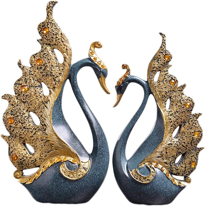farawamu 2Pcs Desktop Decor, Couple Swan Figurine Sculpture Art Craft Wedding Party Display Table Valentine Decor Blue