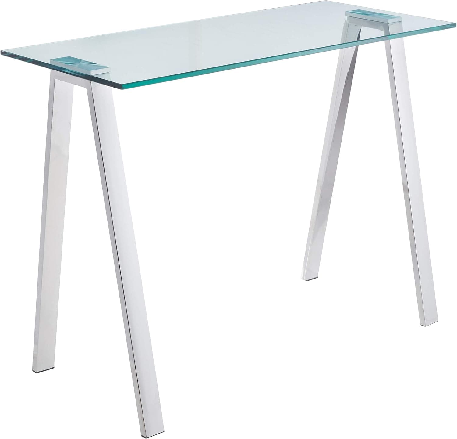 Cortesi Home Trixie Glass Top Desk with Stainless Steel Frame, Chrome, 40" (CH-DK422192)