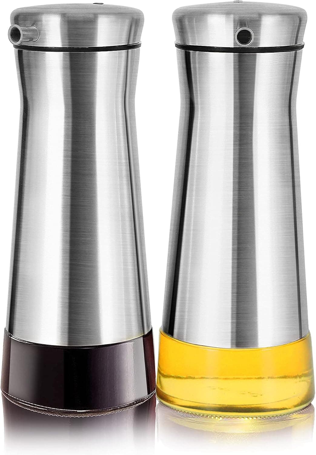 Aelga Olive Oil And Vinegar Dispenser Bottle Set 2 Pack Elegant Stainless Steel Oil Dispenser Set- Oil Dispenser Bottle for Kitchen with Drip Free