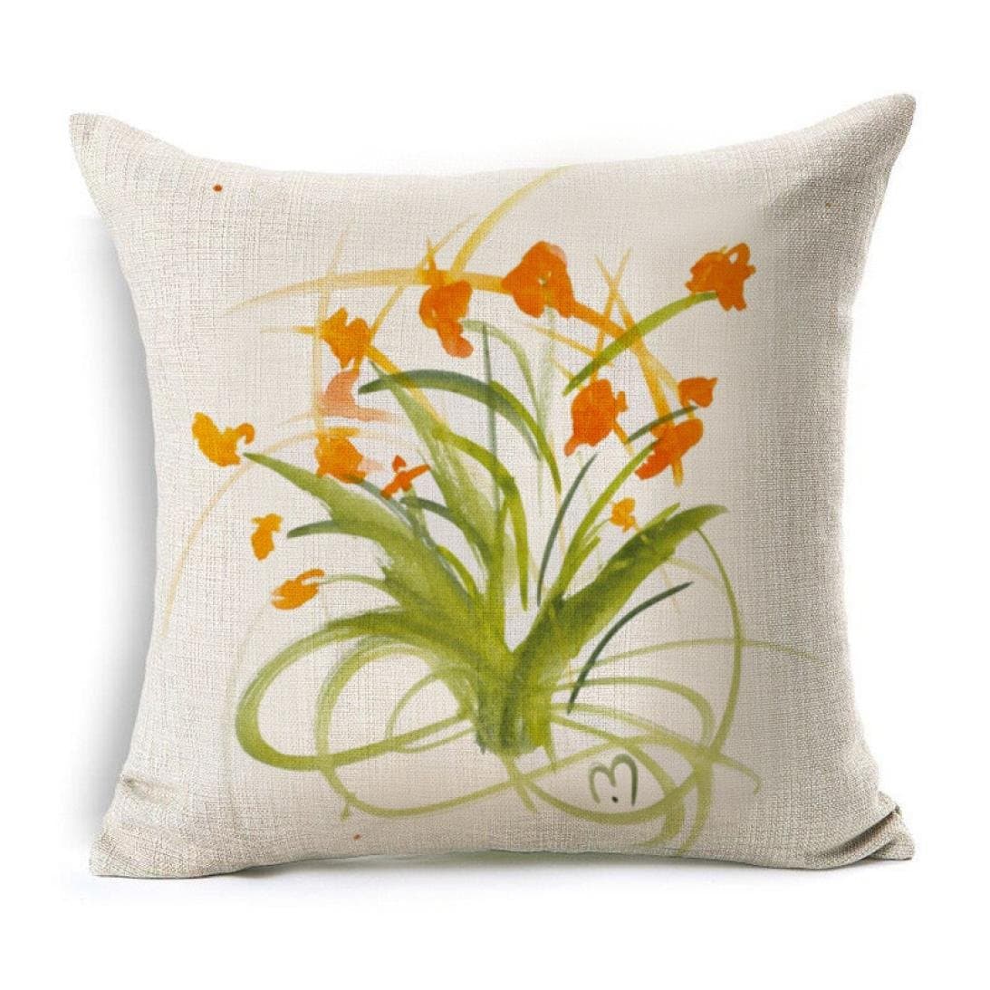 2018 Newly Pillow Case,POCCIOL Flowers Linen Square Throw Flax Pillow Case Decorative Cushion Pillow Cover 45cm x 45cm (C-Flower)