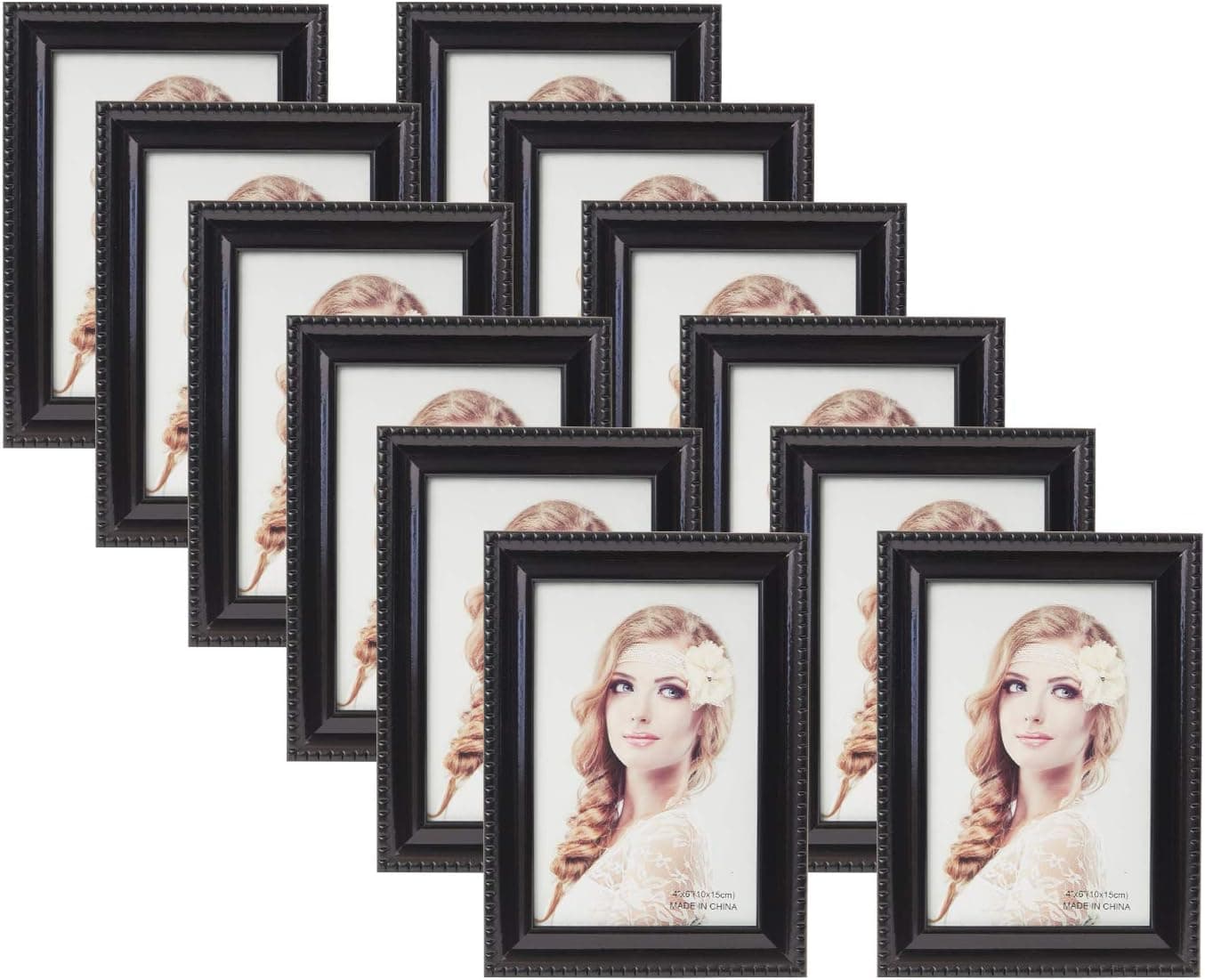Houseables Picture Frame Set, 4" x 6", 12 Pack, Wood, Glass, Black, Multi Photo Kit, Gallery Wall Décor, Table Display, Horizontal or Vertical Hanging Mount, For Desk, Family Mural, Collage Bundle