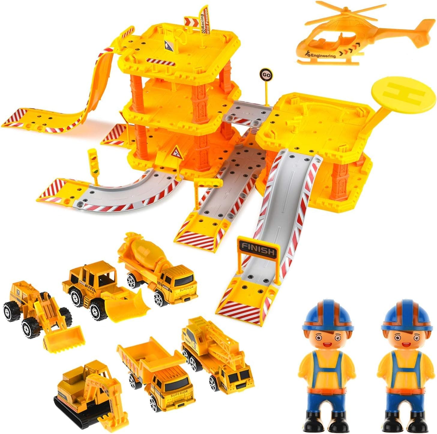 Construction Site Playset for Kids, Set Included Mini Construction Vehicles, Tractor, Excavator, Crane, Concrete Truck, Parking Garage, Mini Construction Truck Toys The Best Birthday Gift for Boys