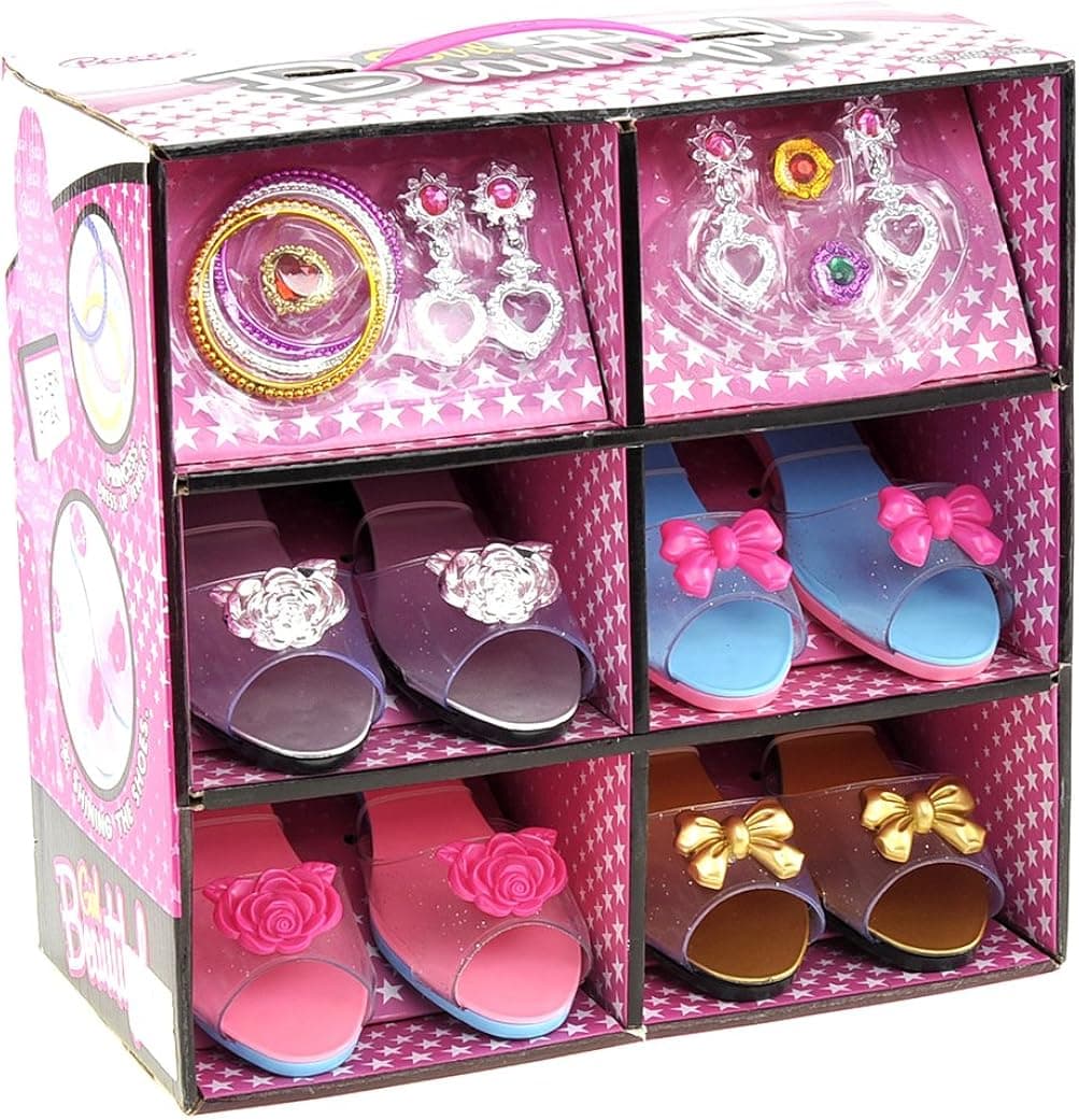PowerTRC Princess Dress up and Role Play Collection Shoe Set and Jewelry Boutique Includes 4 Pairs of Shoes Multiple Fashion Accessories