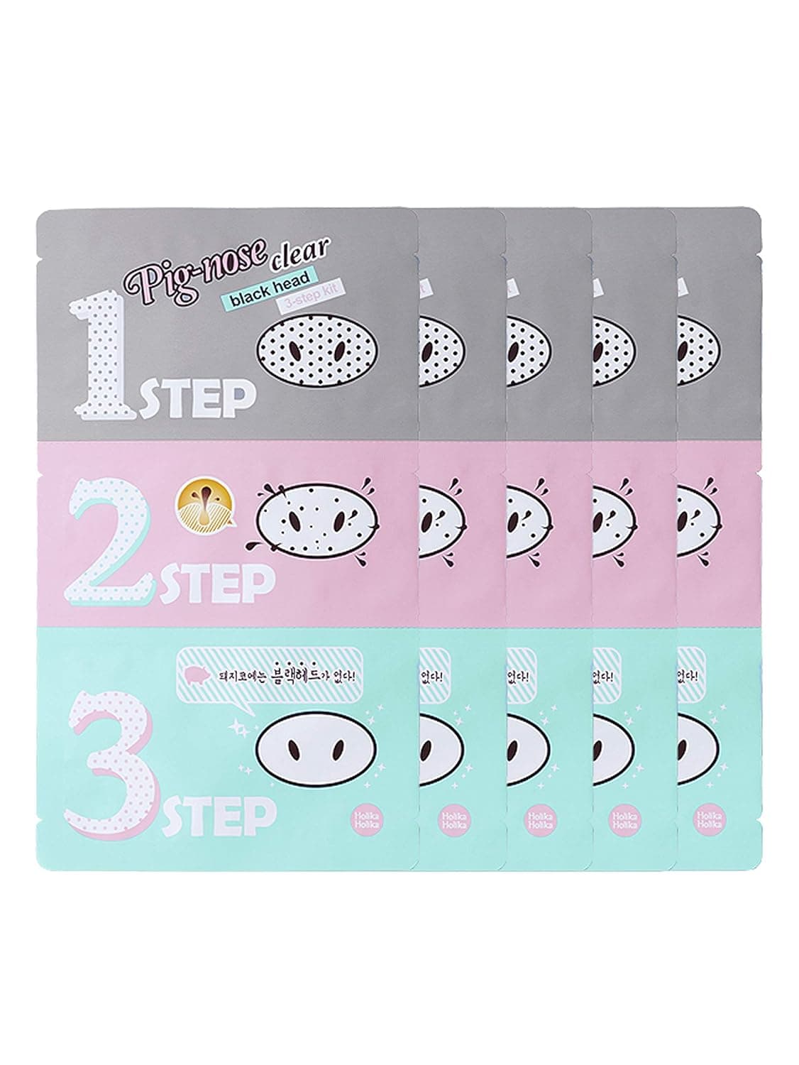 HOLIKA HOLIKA Pig Nose Clear Black Head 3-Step Kit, Tea Tree, 5 Count (HHPNCBH3-5)