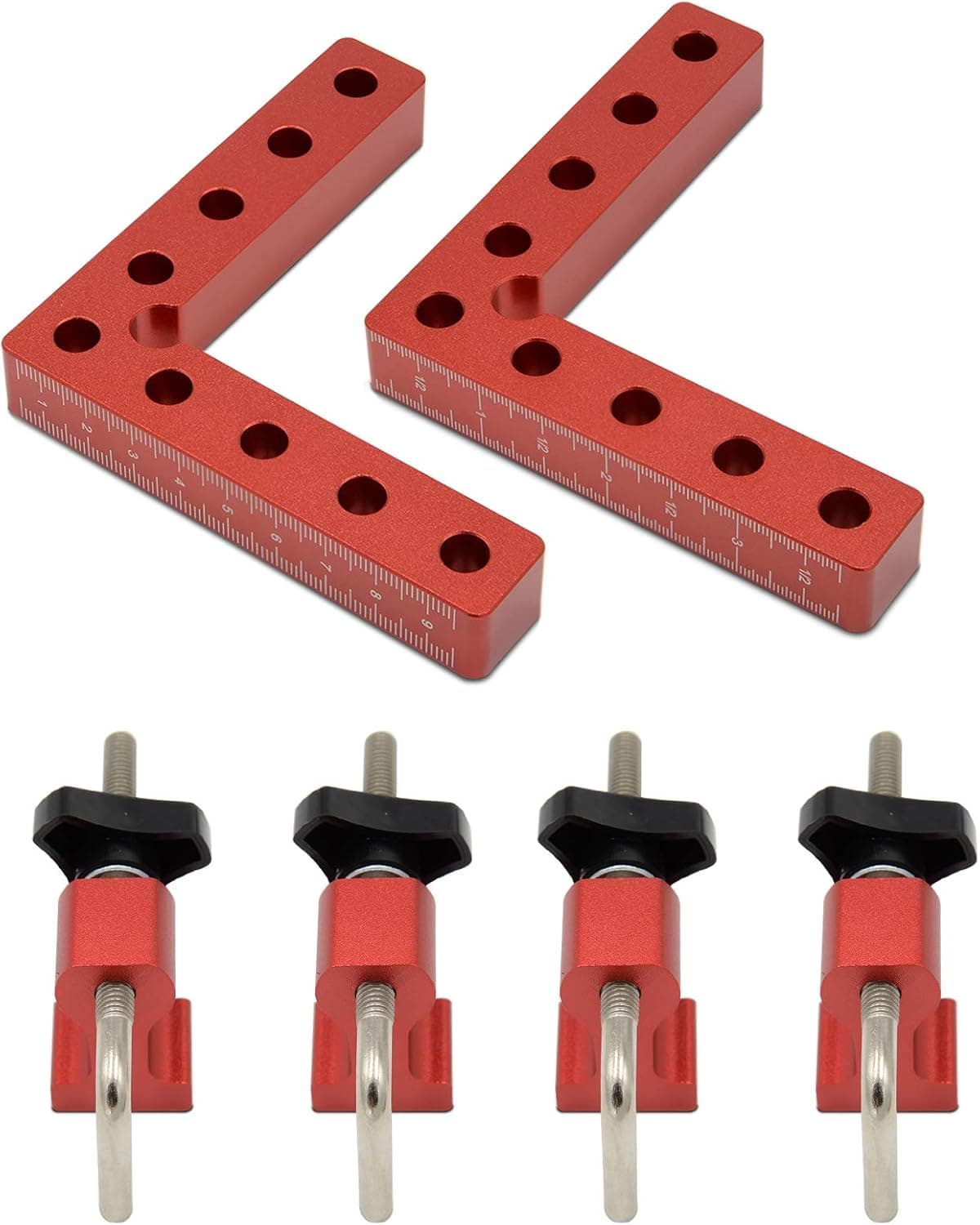 90 Degree Positioning Squares, 3.9inch Right Angle Clamping Square Aluminum Alloy L-Type Woodworking Corner Clamp Tools for Box/Door/Picture Frames 2 Squares(10cm) +4 Set Clamps