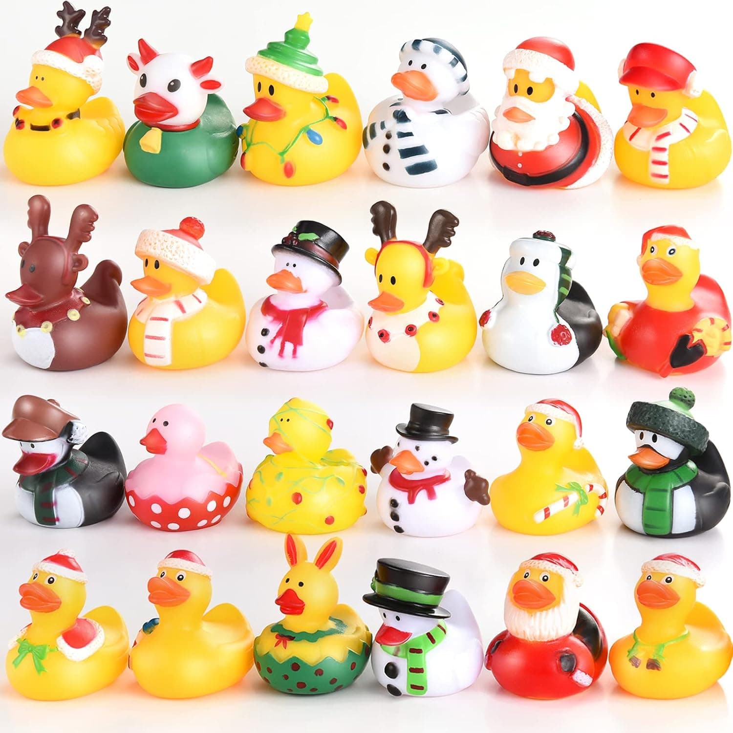Christmas Party Favors Rubber Ducks 24Pcs Bath Toys Assorted Duckies (2") for Kids Christmas Holiday Goodie Bag Fillers Baby Showers