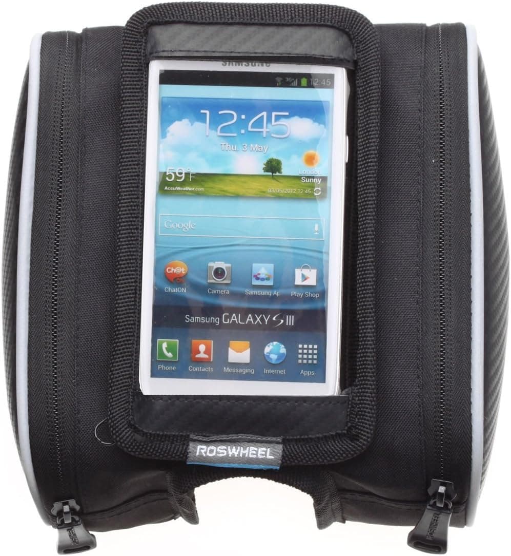 Roswheel 5" 5.5'' Shockproof Mountain Bike Road Bicycle Cycling Front Frame Bag Tube Pannier Saddle Bag Double Pouch for iPhone 5S 5 4S Samsung Galaxy S3 S4 Note HTC One and other Below 5.5 inch Cellphone- Black (For 5.5 inch phones)