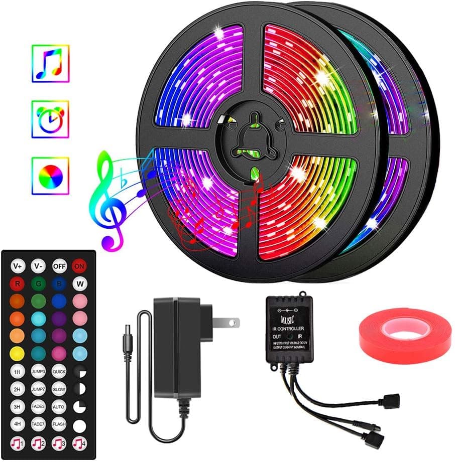 KAMS Smart LED Strip Lights 40FT 5050 RGB LED Tape Lights Color Changing Music Sync LED Lights with 44-Key Remote & 12V UL Listed Adapter for Home Bedroom Kitchen TV Party DIY Indoor Decoration