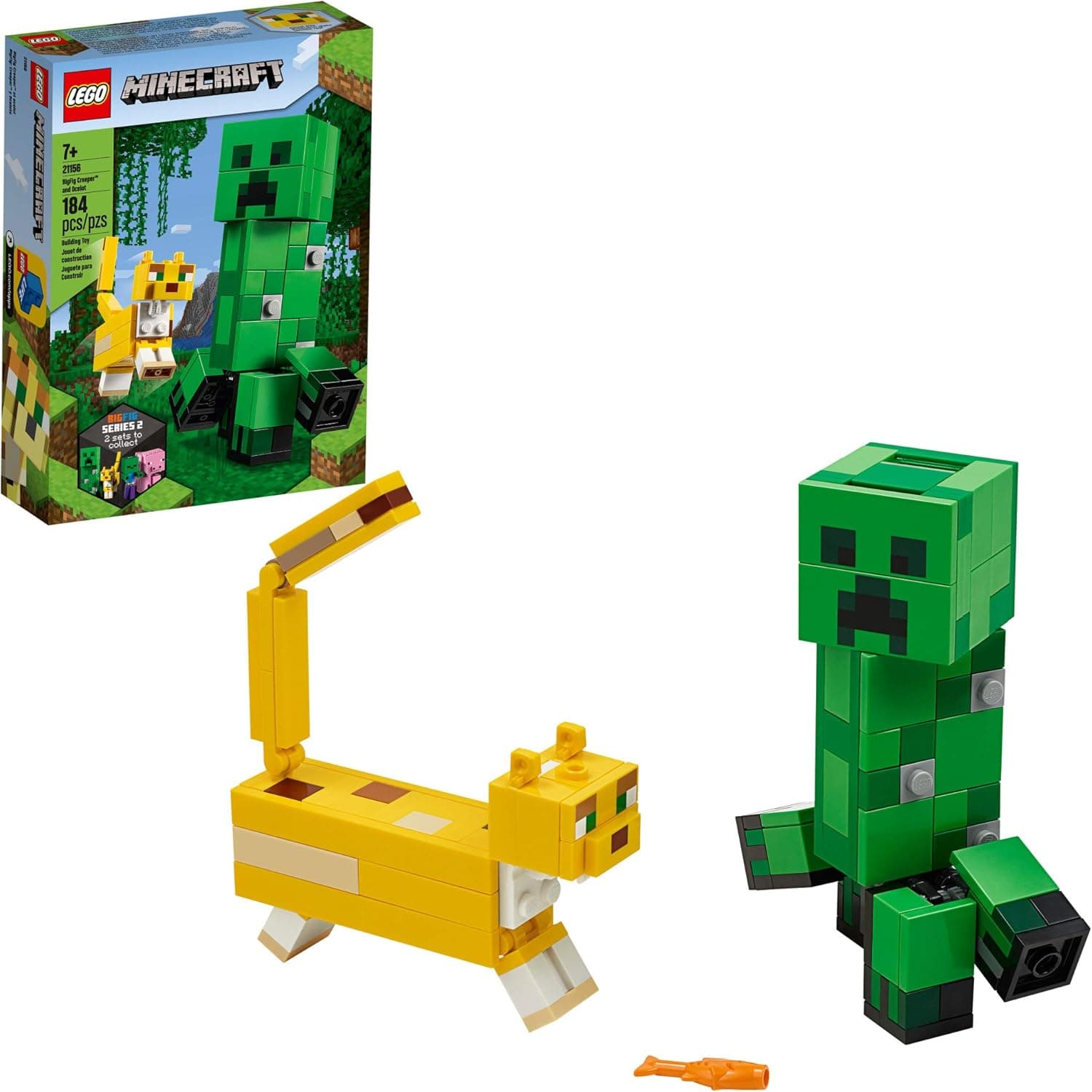 LEGO Minecraft Creeper BigFig and Ocelot Characters 21156 Buildable Toy Minecraft Figure Gift Set for Play and Decoration, New 2020 (184 Pieces)