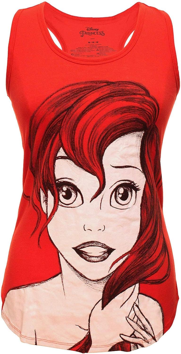 Disney Women's Tank Top Little Mermaid Ariel Racerback Sketch Tee (X-Large) Red