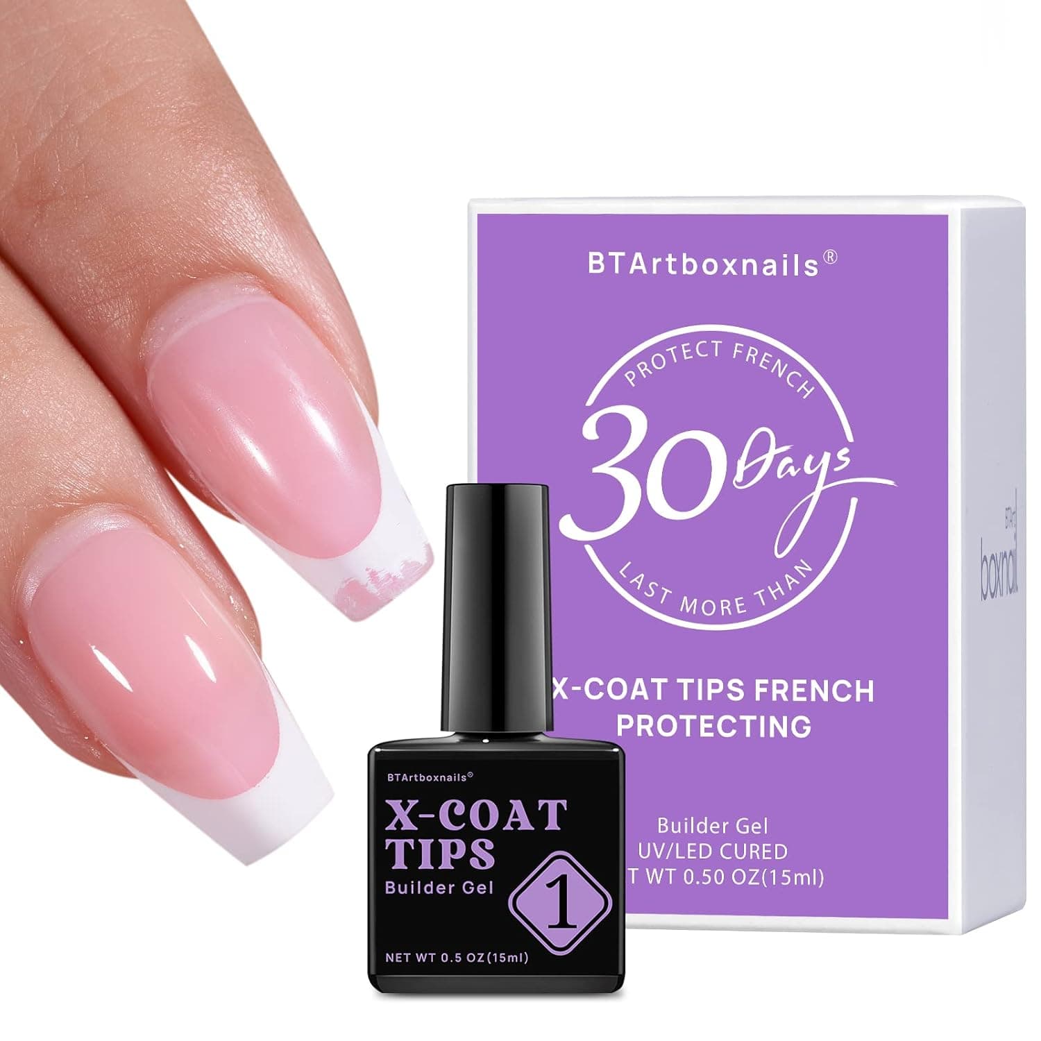 btartboxnails Builder Gel for Nails - 15ml Clear X-coat Tips French Protecting Gel Glue, Appply Before Top Coat for 30+Days Long Lasting Enhancement