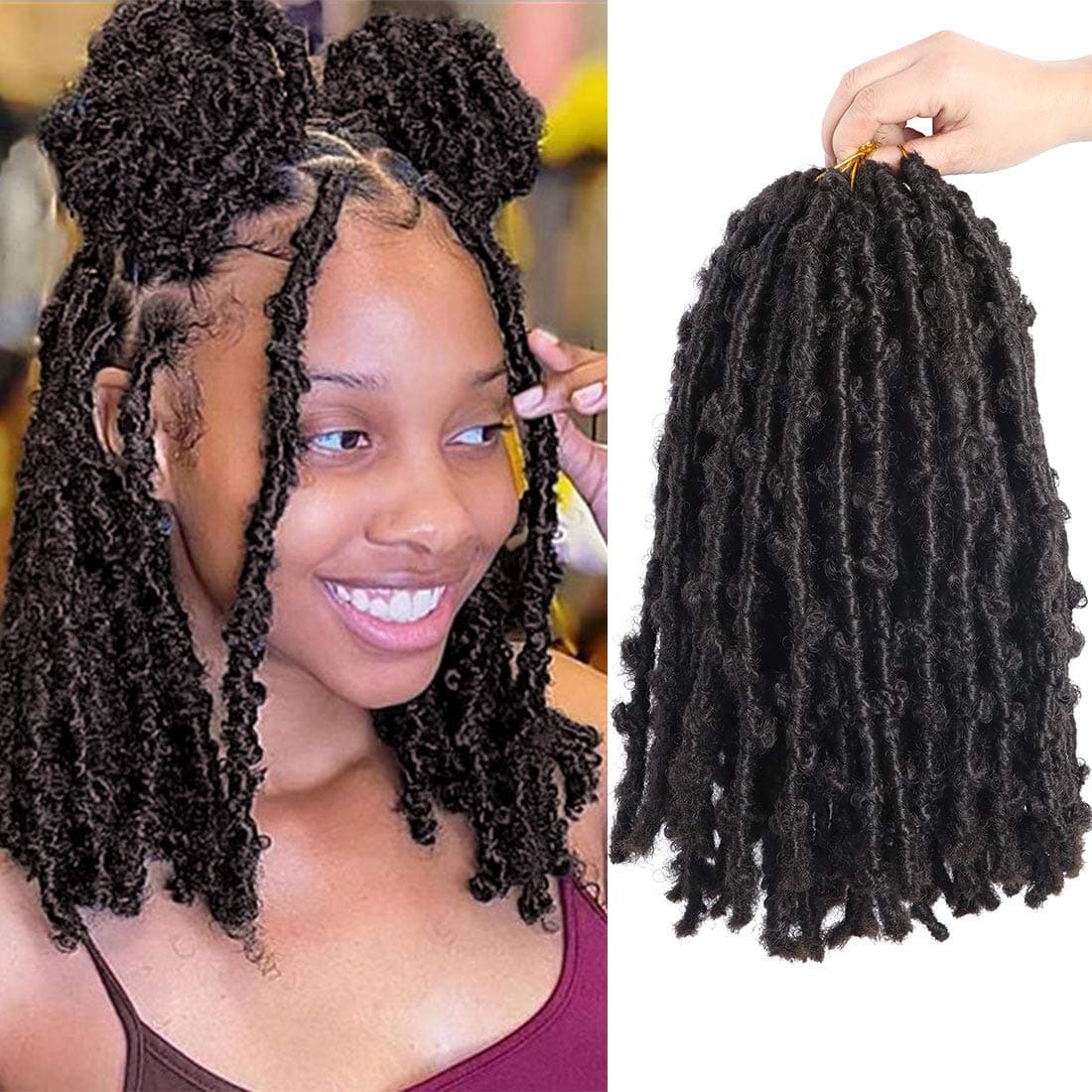 6 Pack Butterfly Locs Hair 14 Inch Pre Looped Distressed Butterfly Locs Crochet Hair Short Soft Butterfly Locs Crochet Braid Hair Extensions(#4)