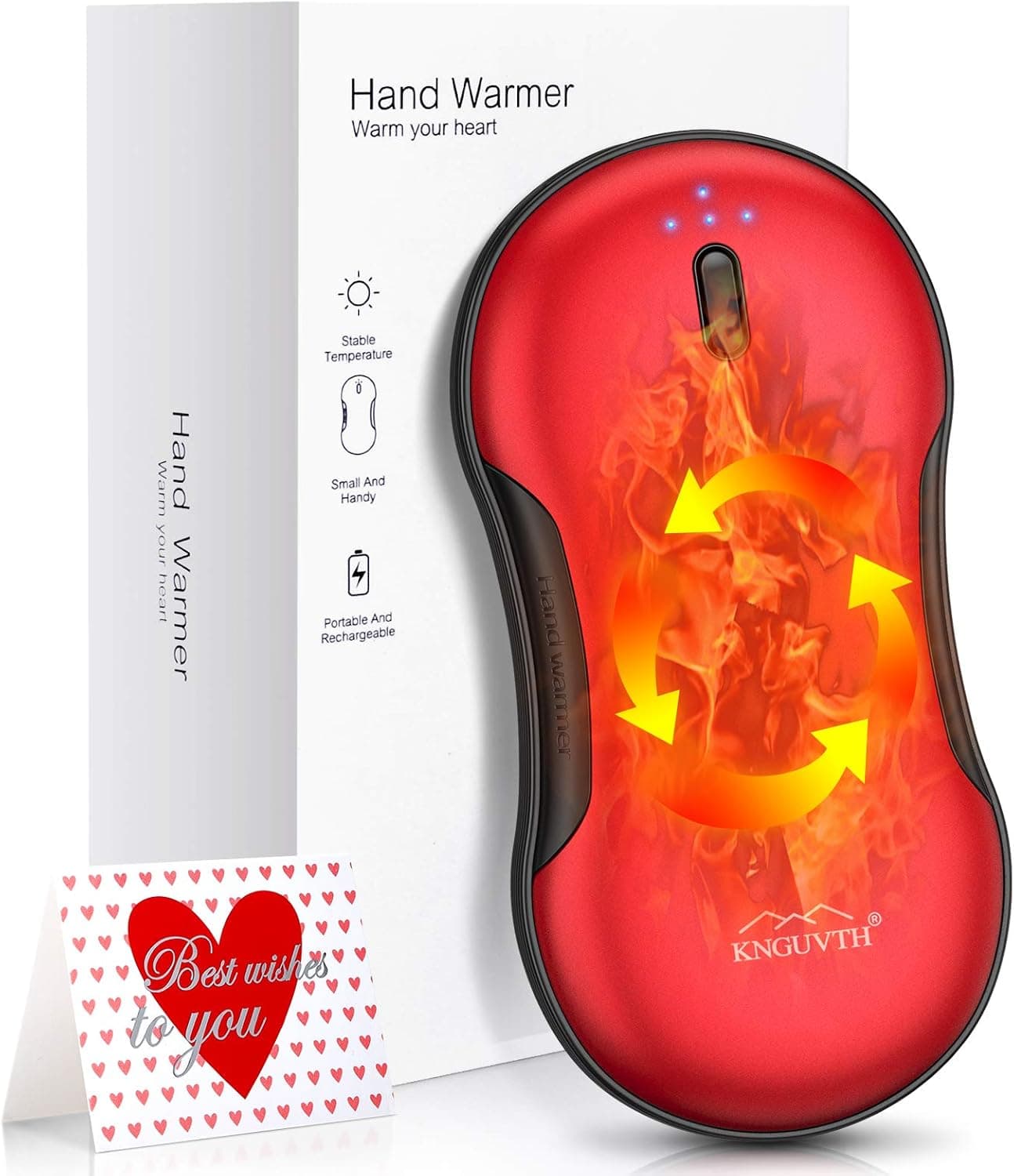 Hand Warmers Rechargeable, 9000mAh Electric Reusable Hand Warmer, Double Sided Instant Heating Portable USB Battery Hot Pocket Handwarmer Christmas Winter Outdoor Gift for Women Men Girls Boys (Red)