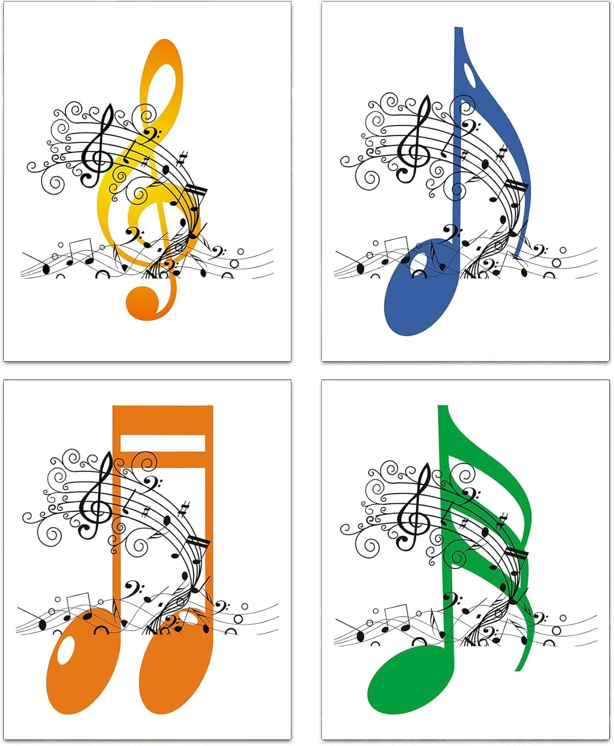 Music Note Wall Decor Canvas Posters, Music Wall Art, Music Classroom Wall Decor, Music Elements Art Print for Music Room Bedroom Home Decorations, Gift for Music Lovers, Set of 4 - (8"x10" Unframed)