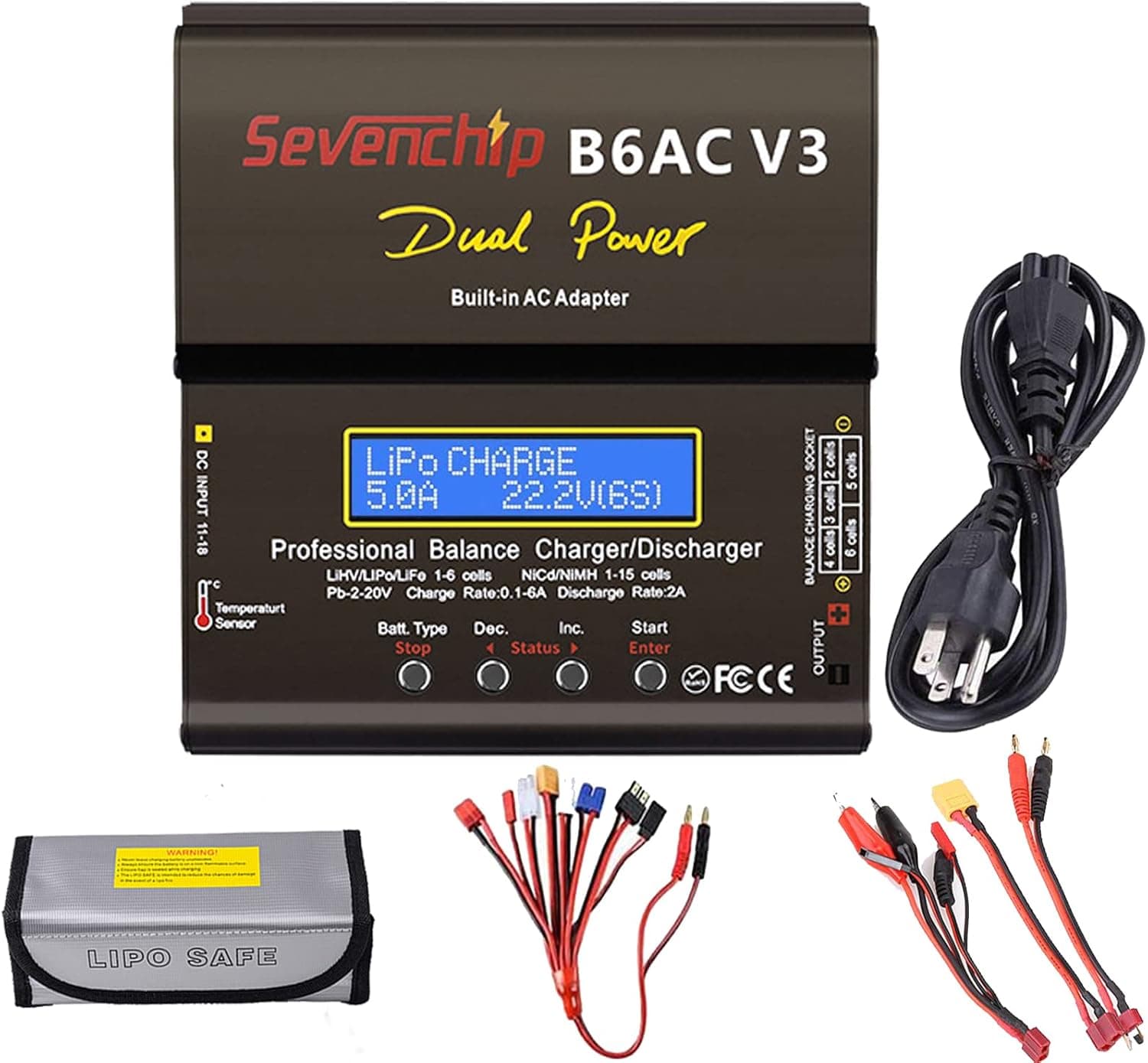 Woltechz Lipo Battery Balance Charger Discharger RC Car Battery Charger 1S-6S AC/DC for Li-ion/Life/NiCd/NiMH/LiHV/PB/Smart Battery with Multi-Charging Harness Fireproof Explosionproof Bag