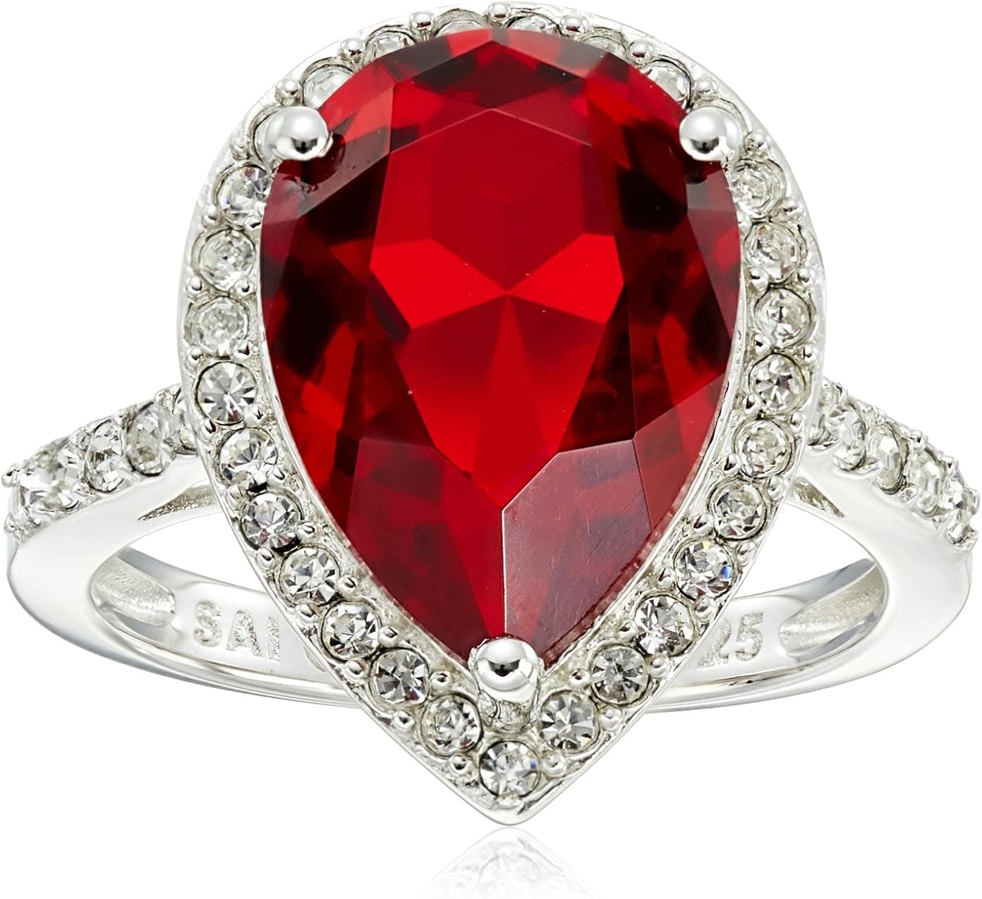 Amazon Collection Sterling Silver Swarovski Crystal Pear Ring