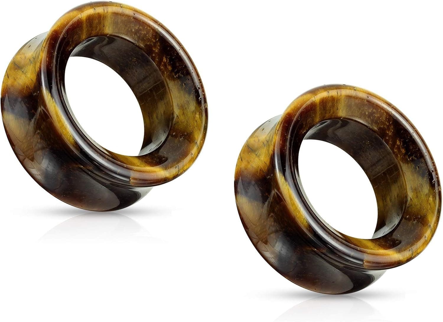 Pierced Owl - Tiger Eye Stone Double Flared Saddle Tunnels, Sold as a Pair