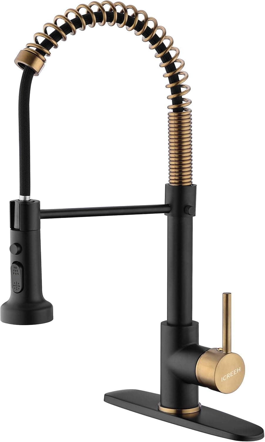 Matte Black and Gold Kitchen Faucet,Black and Gold Kitchen Faucet with Pull Down Sprayer Commercial Single Handle Spring Kitchen Faucet for Kitchen Sink,Matte Black & Gold